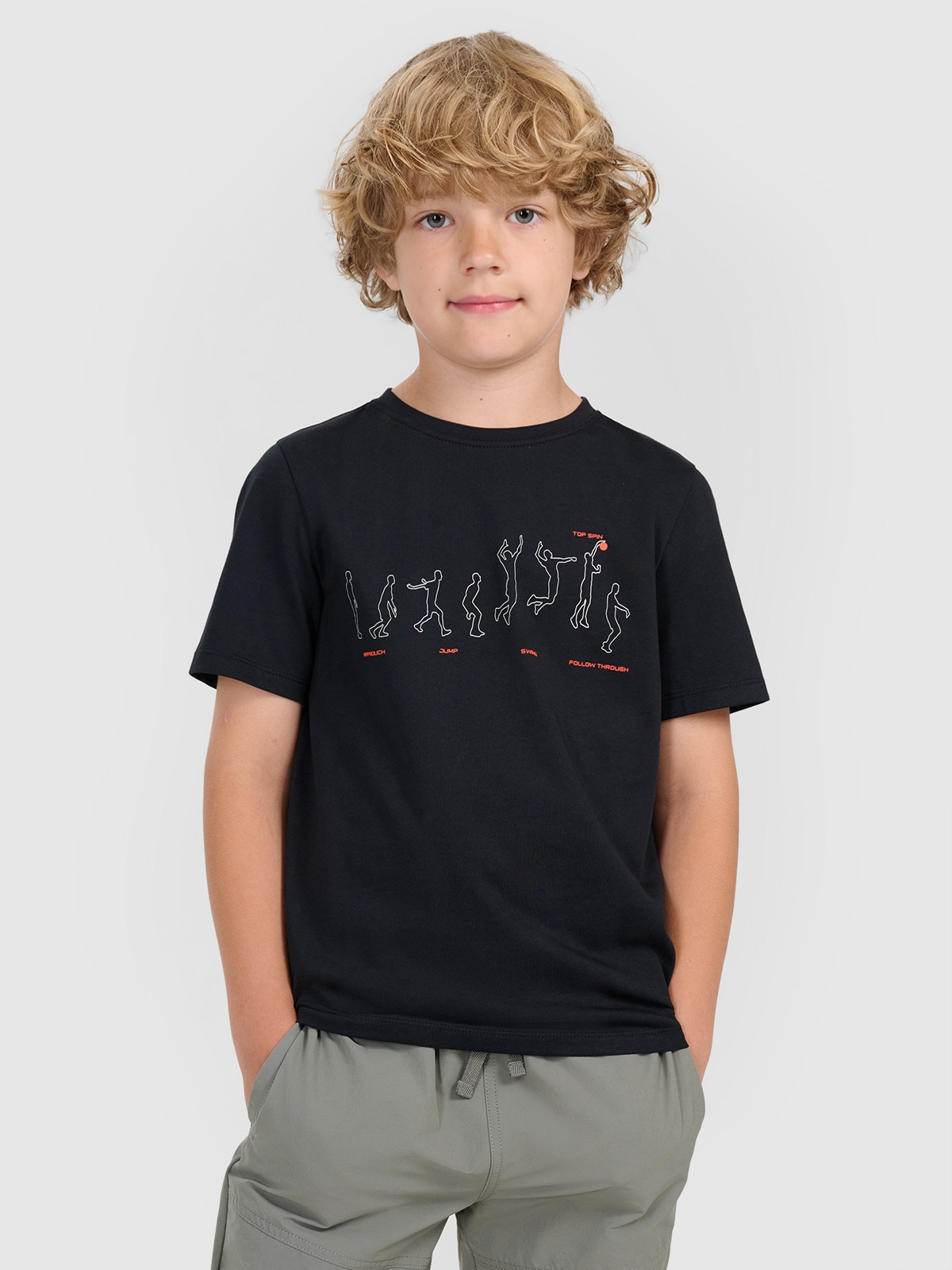 4F Tricou regular cu imprimeu pentru băieți - negru