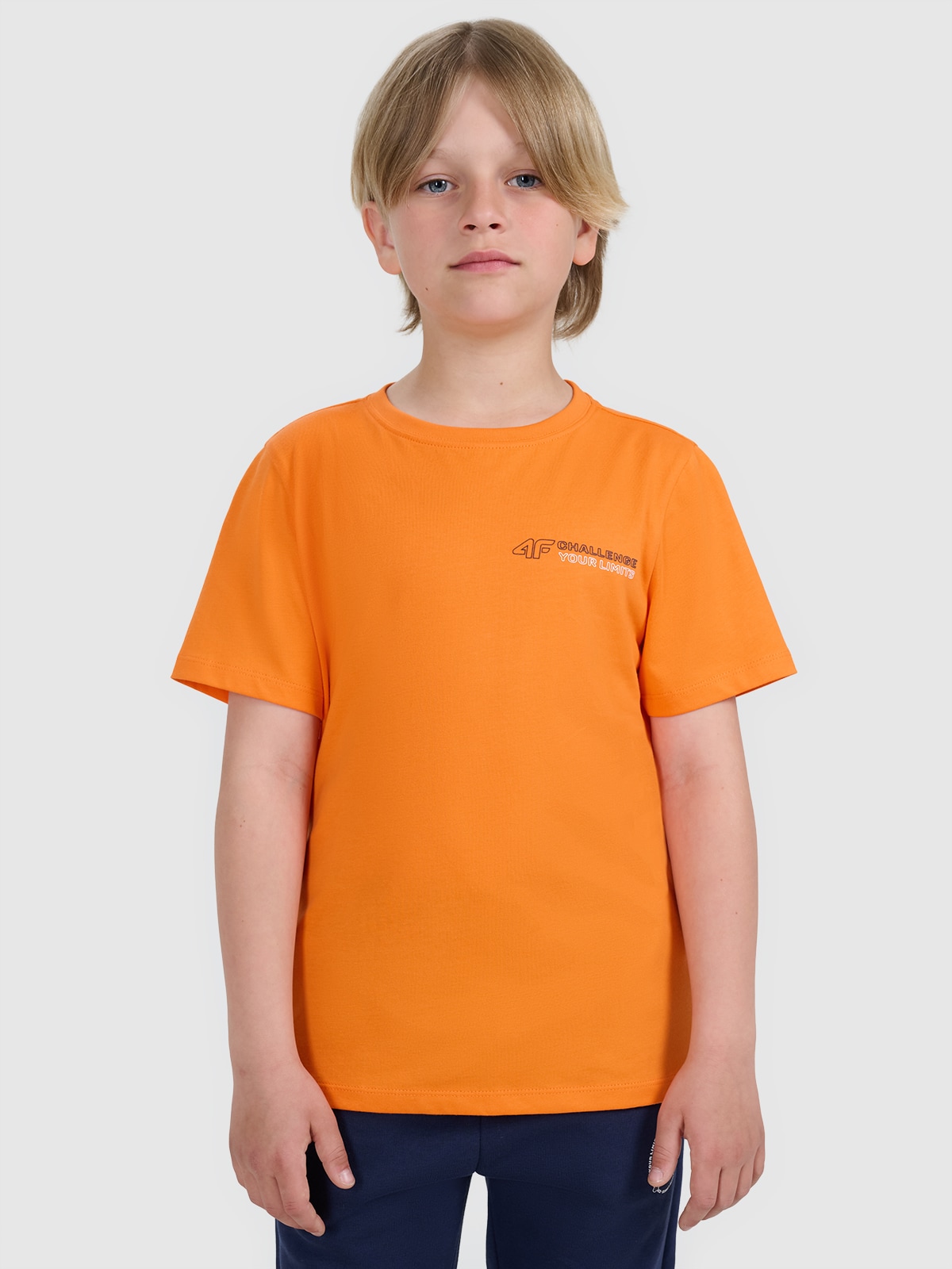 4F T-shirt regular z nadrukiem chłopięcy - pomarańczowy 128 (7-8