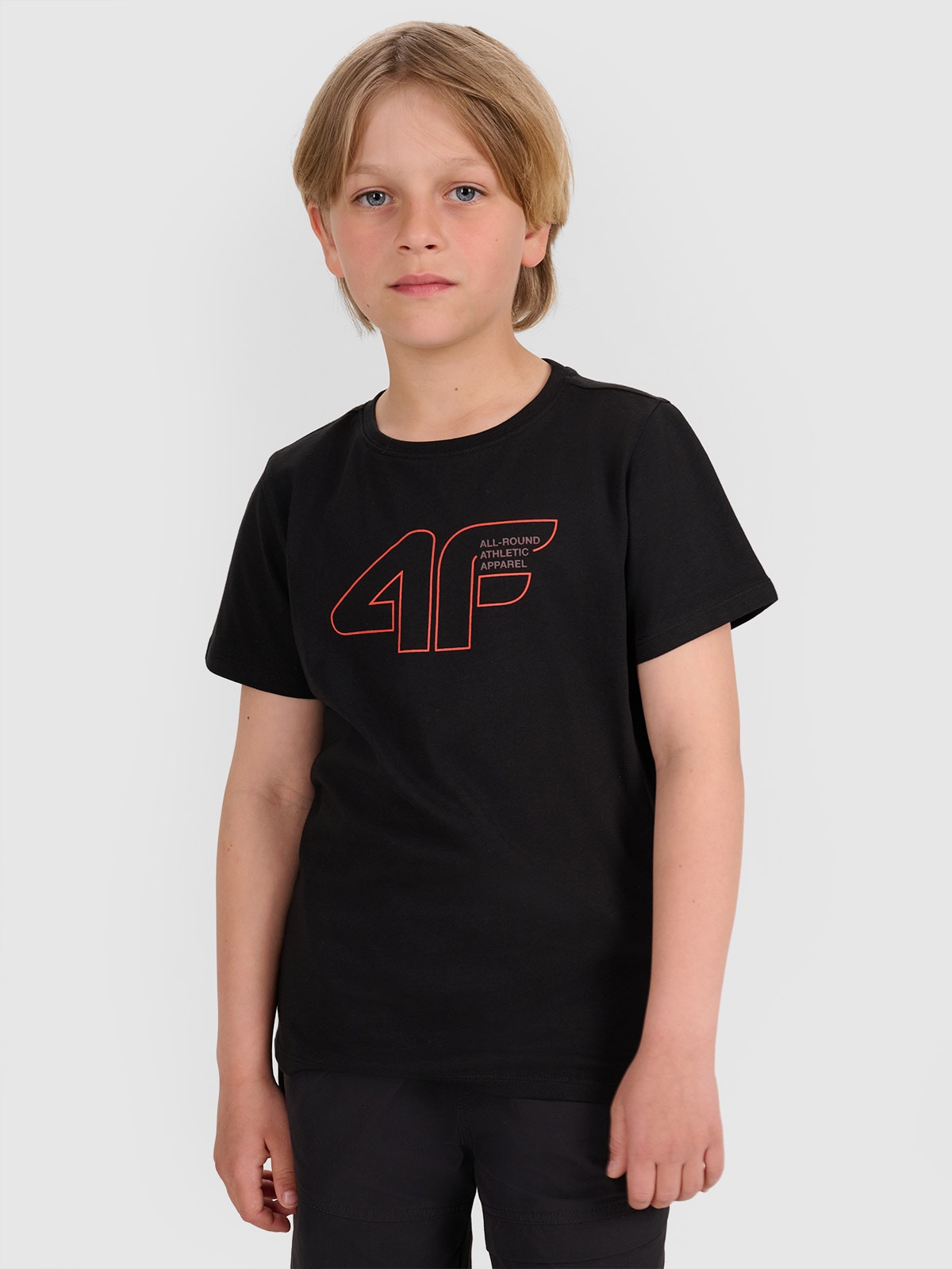 4F Tricou regular cu imprimeu pentru băieți - negru