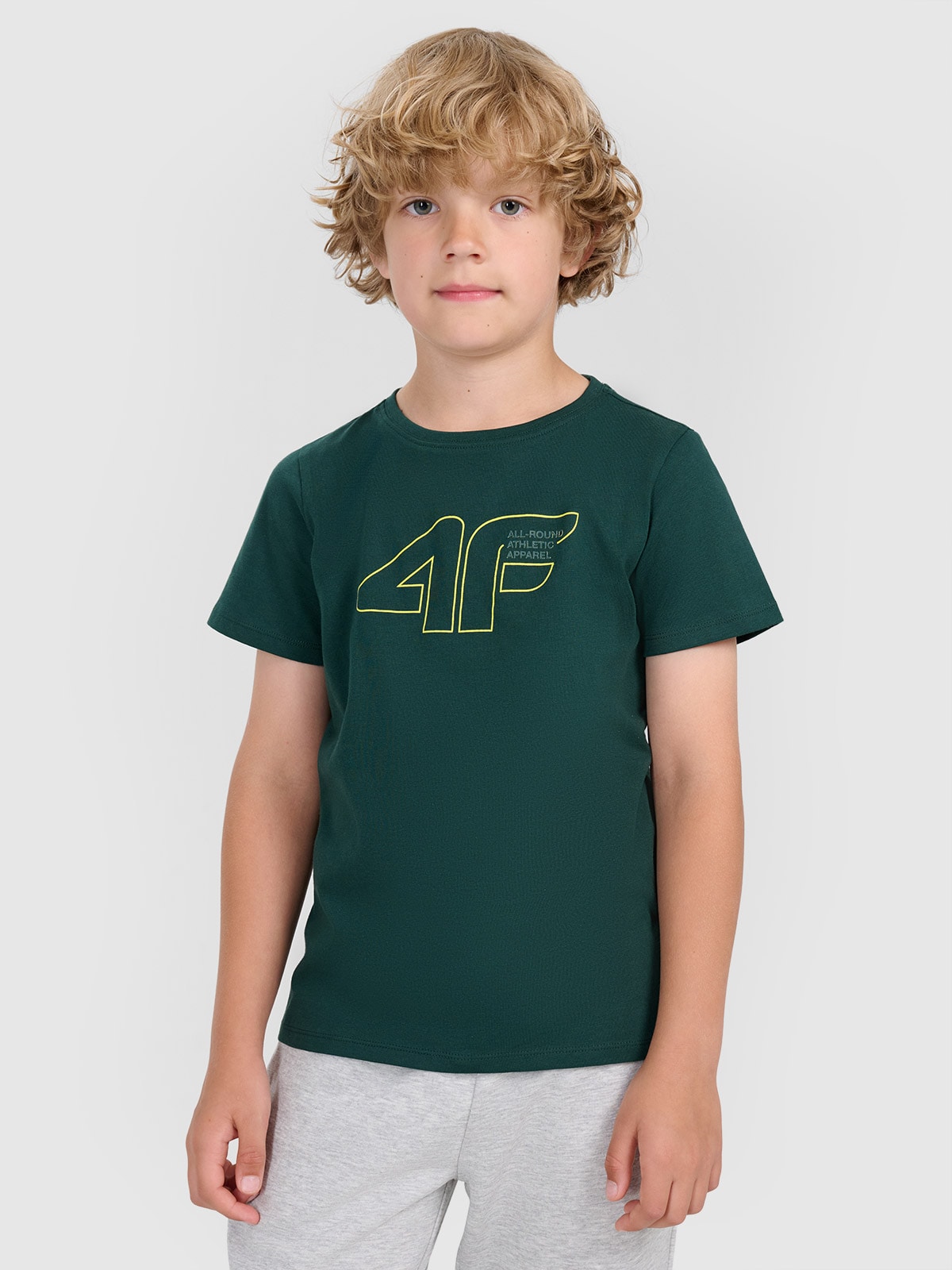 4F T-shirt regular z nadrukiem chłopięcy - zielony 140 (9-10