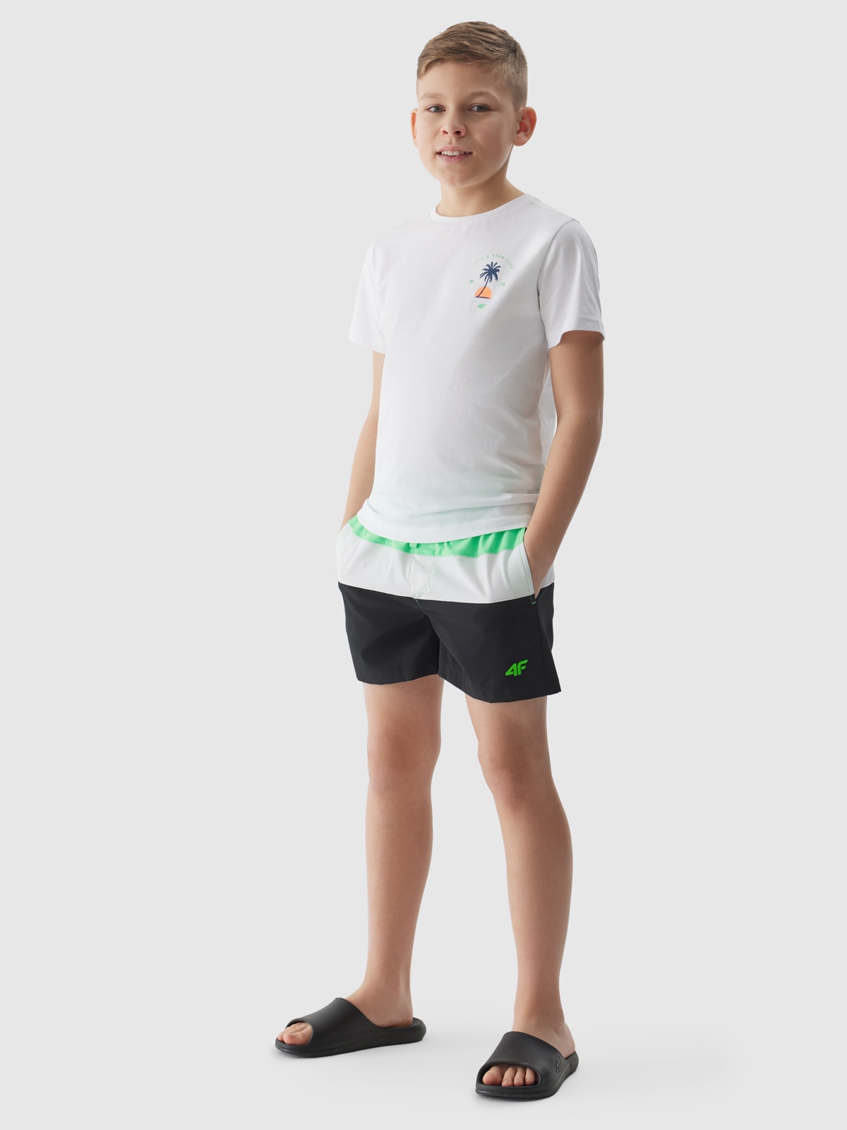 Șort de plajă boardshort pentru băieți - verde