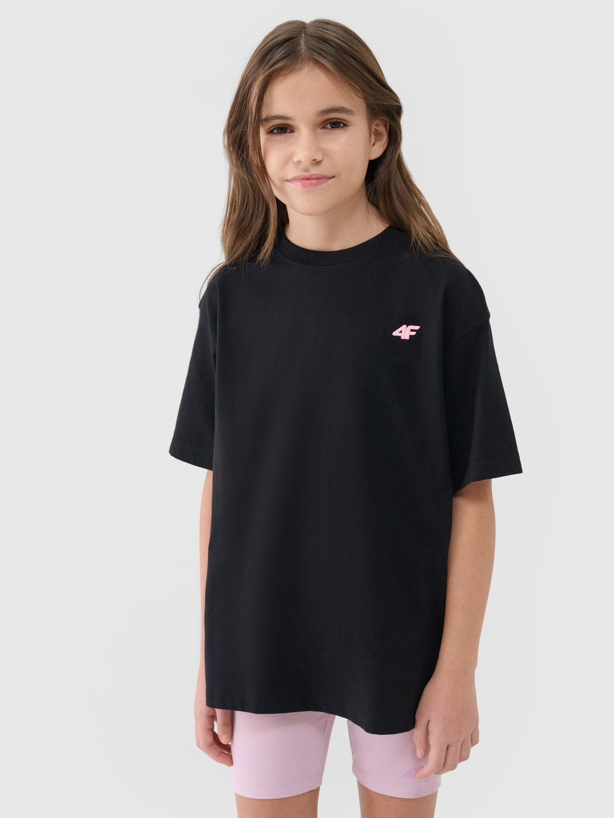 Tricou oversize unicolor pentru fete - negru