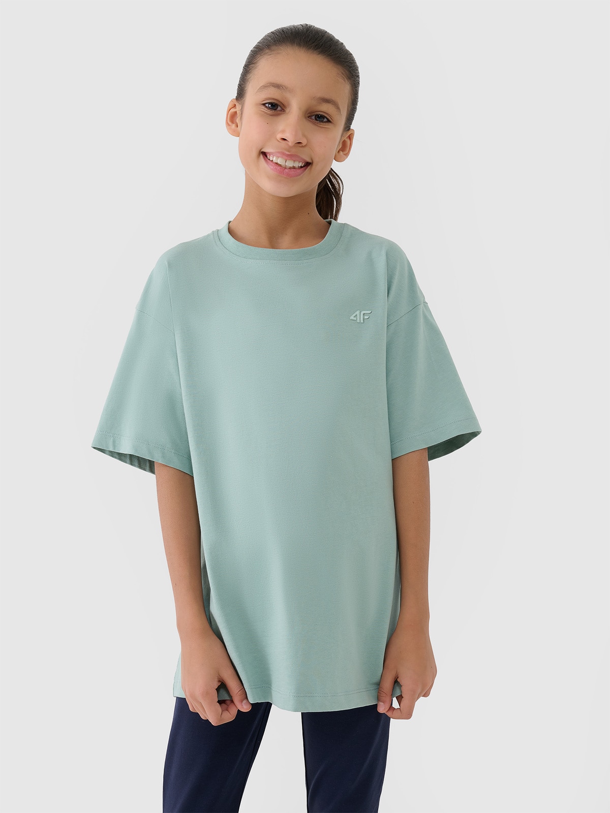 Tricou oversize unicolor pentru fete - turcoaz