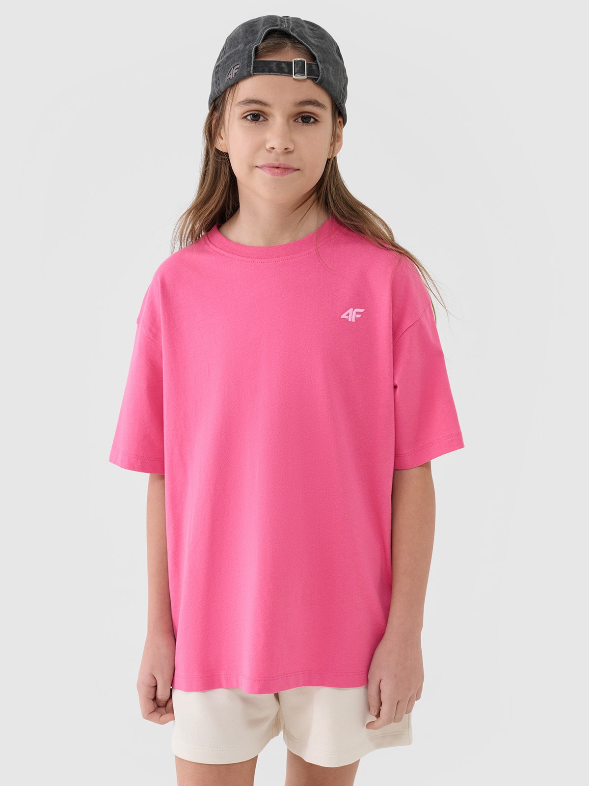 Tricou oversize unicolor pentru fete - roz