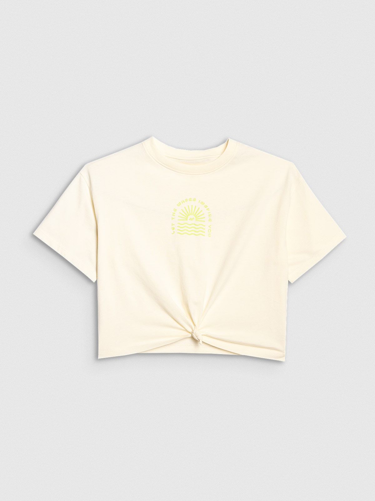 4F T-shirt oversize crop top z nadrukiem dziewczęcy - biały 146 (10-11