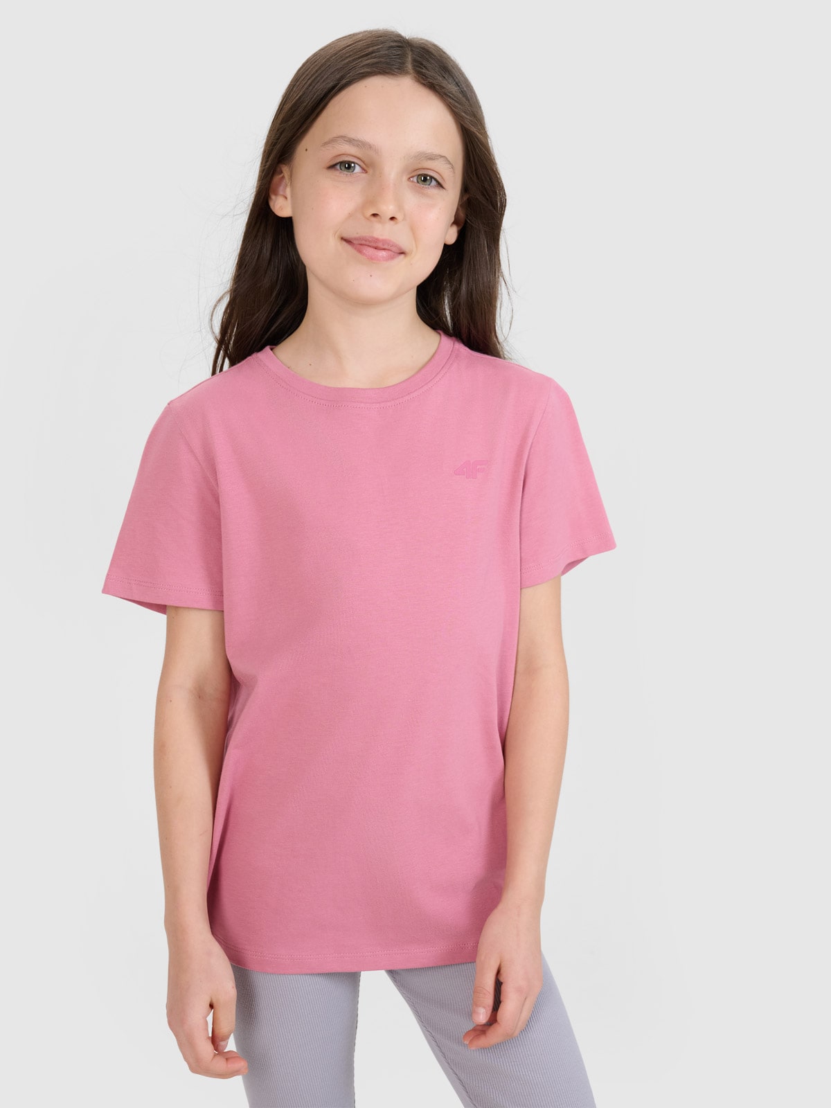 4F T-shirt regular gładki dziewczęcy - różowy 164 (13-14