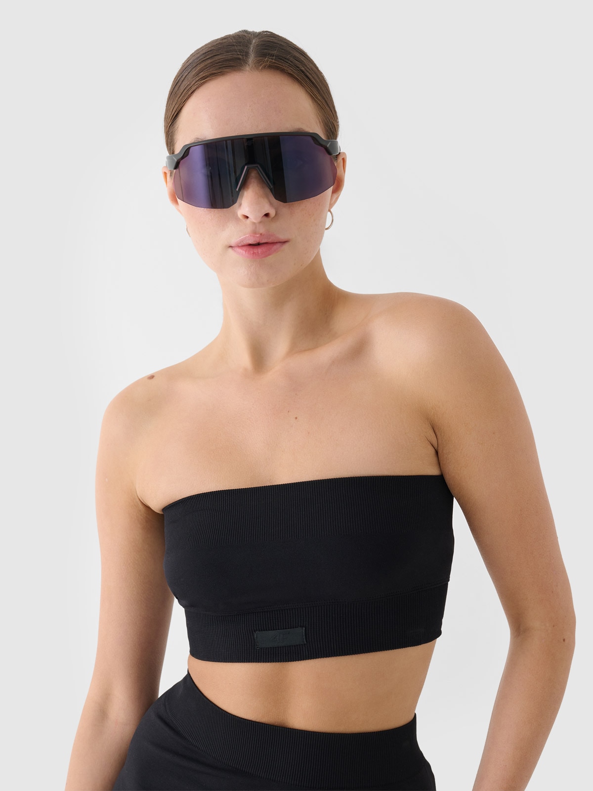 Crop top bandeau slim cu uscare rapidă pentru femei - negru