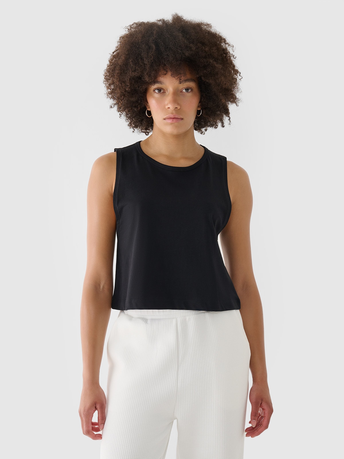 Crop-top neted regular pentru femei - negru