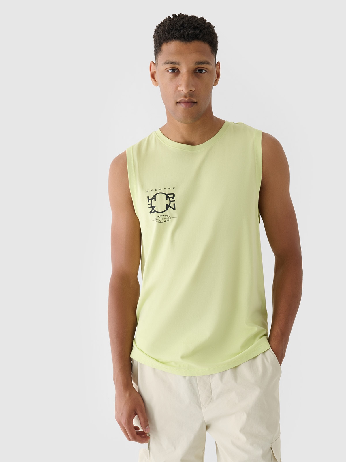 Pánský tank top oversize s potiskem - zelený