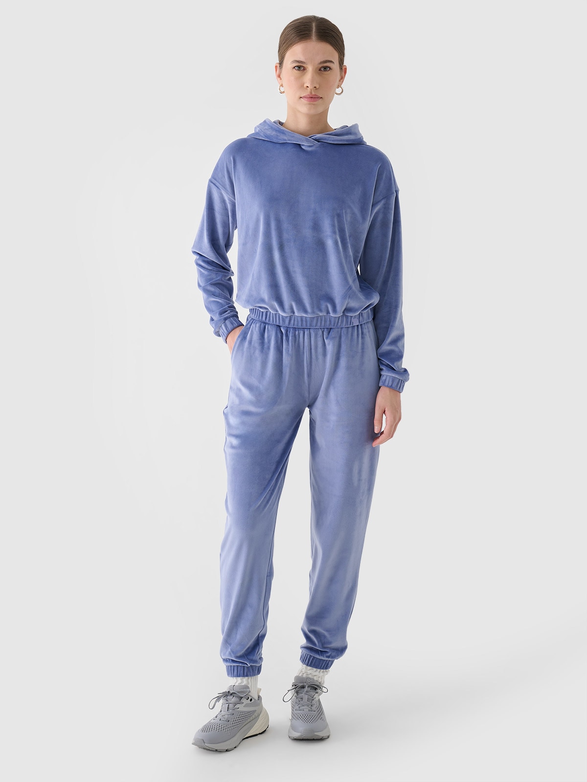 Pantaloni de molton din velur pentru femei - bleumarin