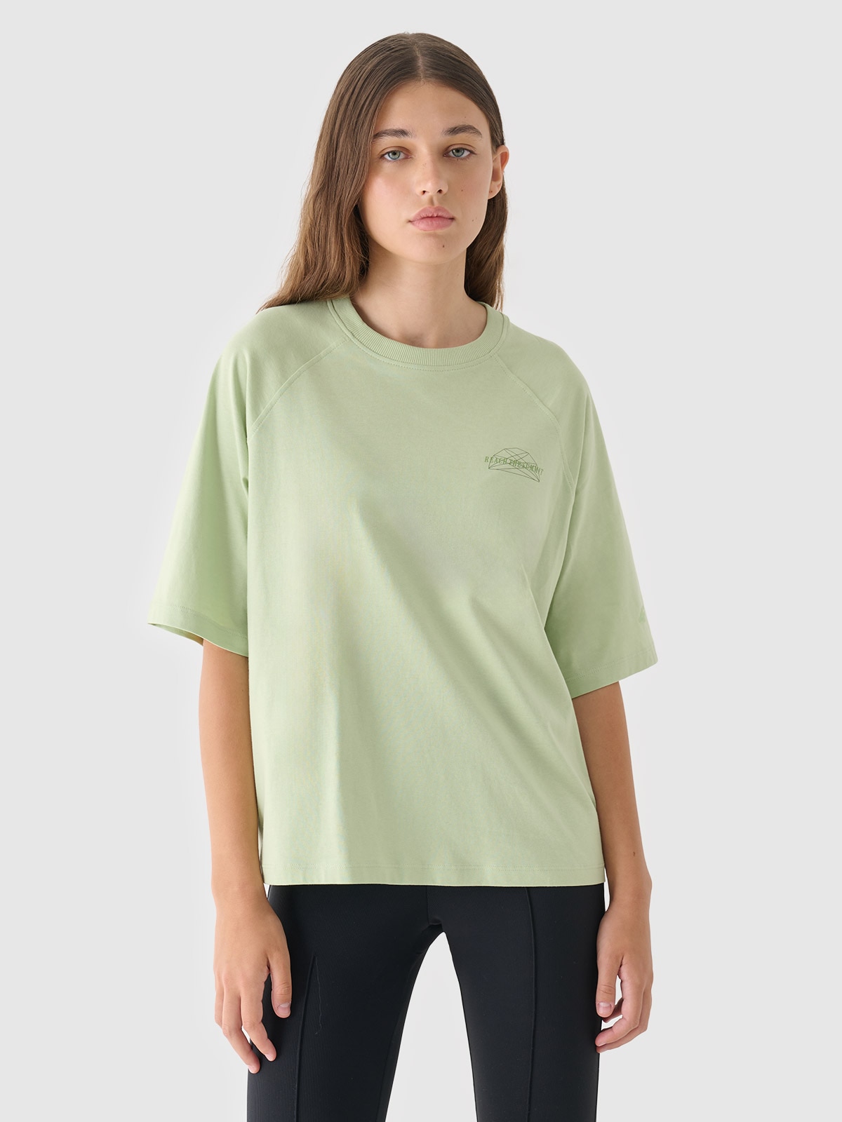 Tricou crop top oversize unicolor pentru femei - verde măsliniu/kaki