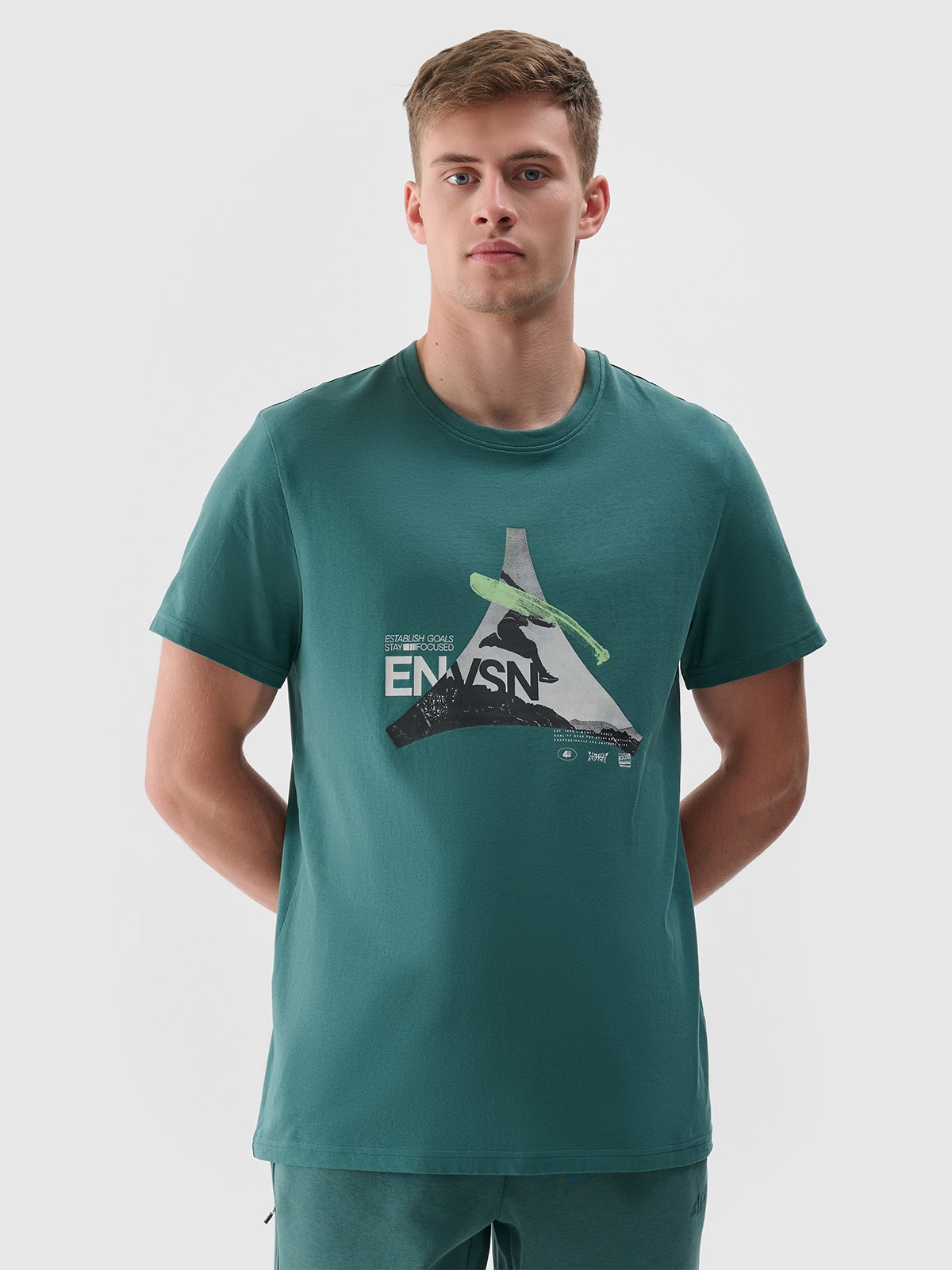 Tricou regular cu imprimeu pentru bărbați - verde