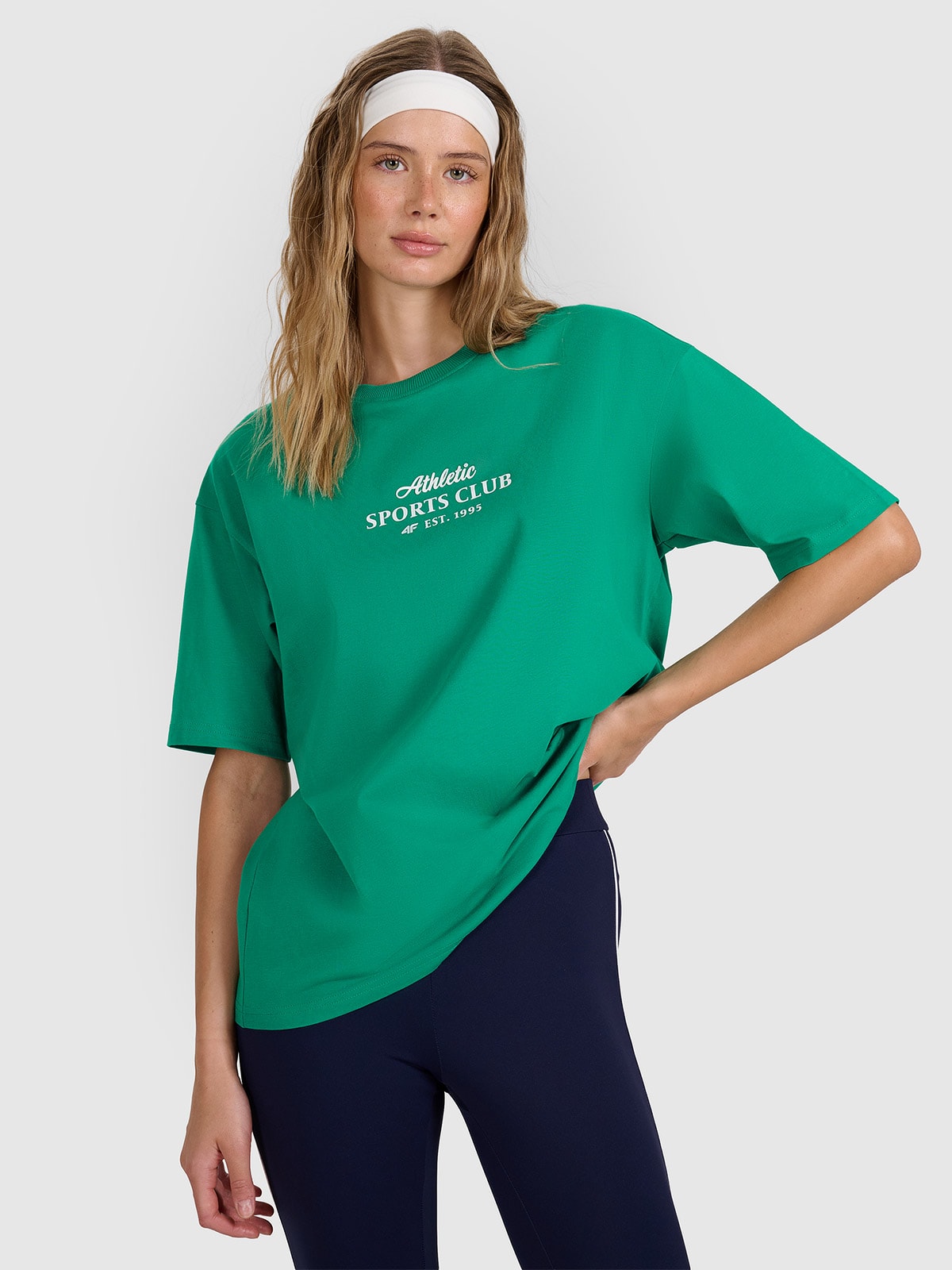 4F T-shirt oversize z nadrukiem damski - zielona