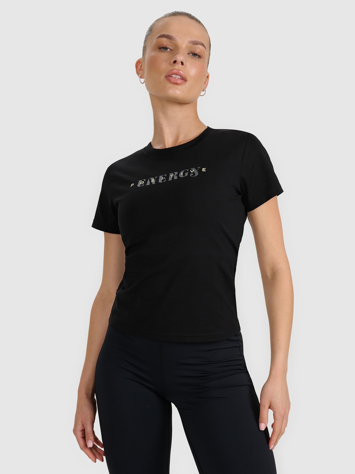 4F T-shirt slim z nadrukiem damski - czarny