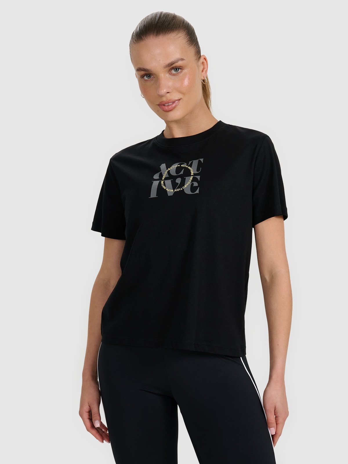 4F T-shirt z nadrukiem damski - czarny