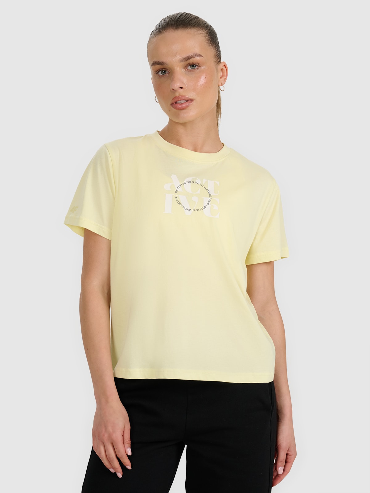 4F T-shirt z nadrukiem damski - żółty