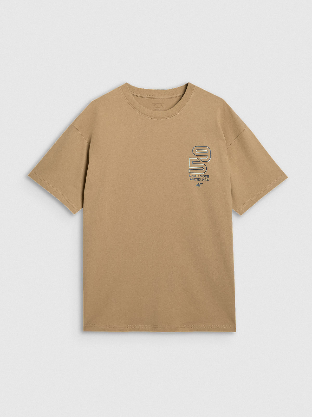 4F T-shirt oversize z nadrukiem męski - beżowy