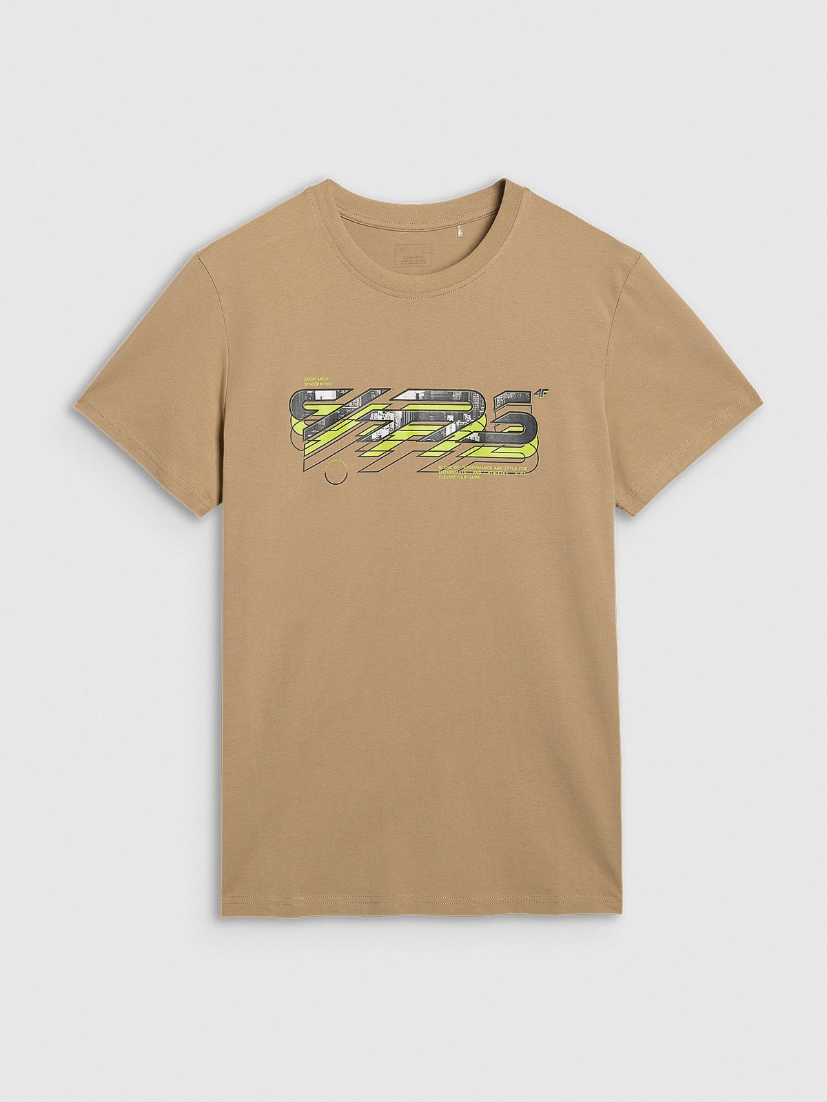 4F T-shirt regular z nadrukiem męski -  beżowy
