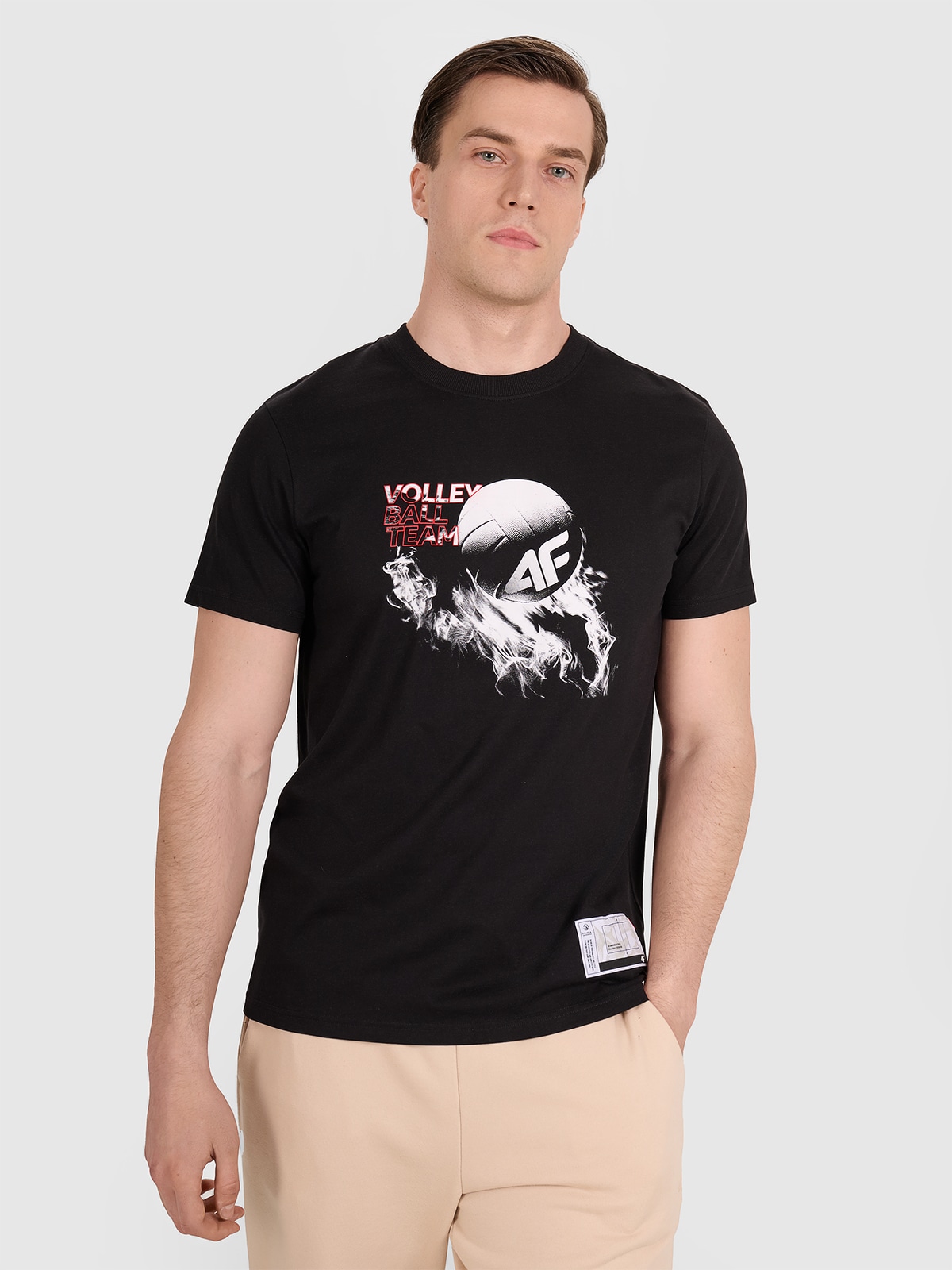 Tricou regular cu imprimeu pentru bărbați - negru