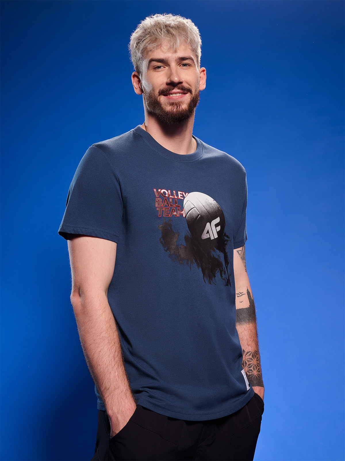 Tricou regular cu imprimeu pentru bărbați - turcoaz