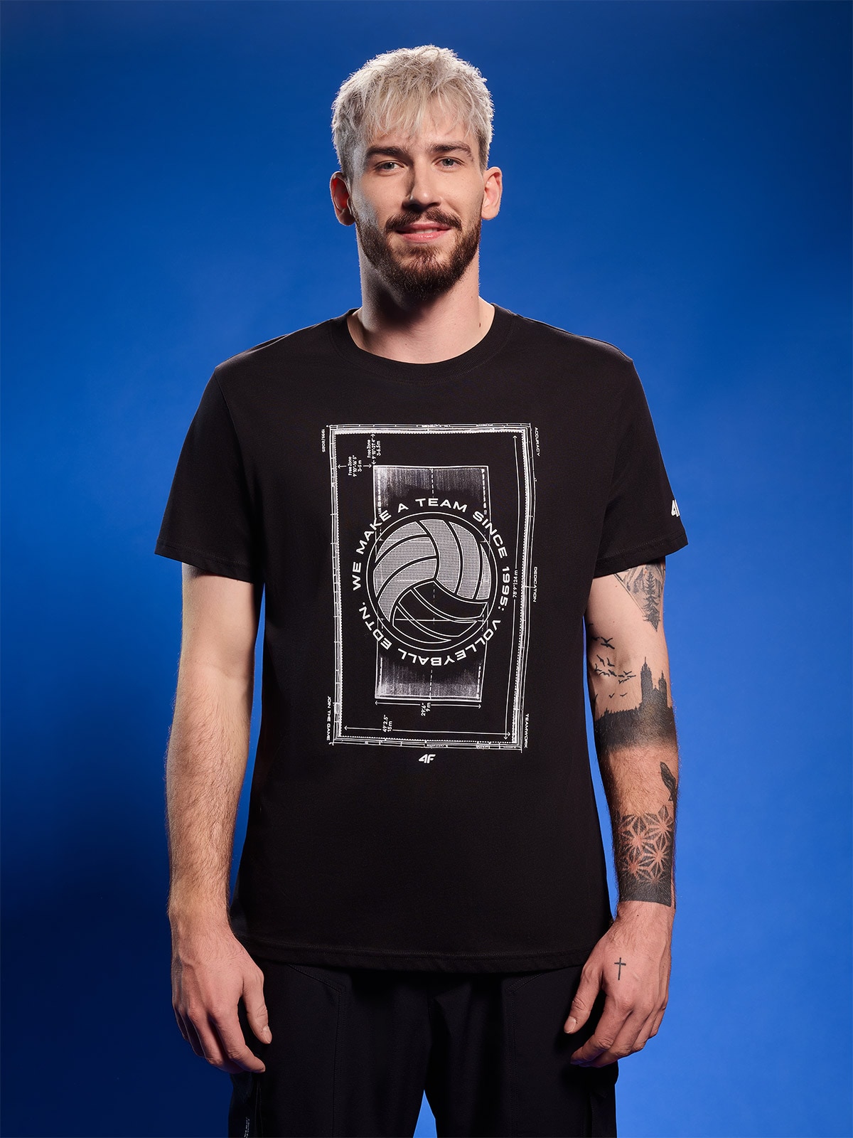 Tricou regular cu imprimeu pentru bărbați - negru