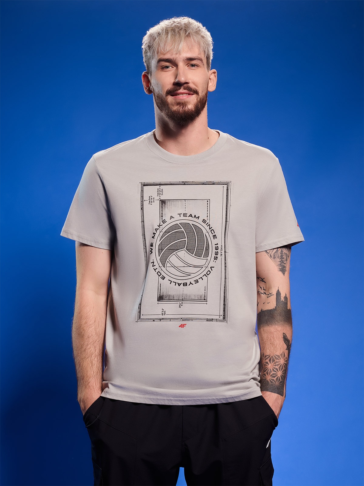 Tricou regular cu imprimeu pentru bărbați - gri
