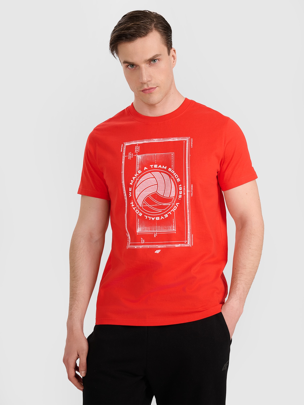 Tricou regular cu imprimeu pentru bărbați - roșu
