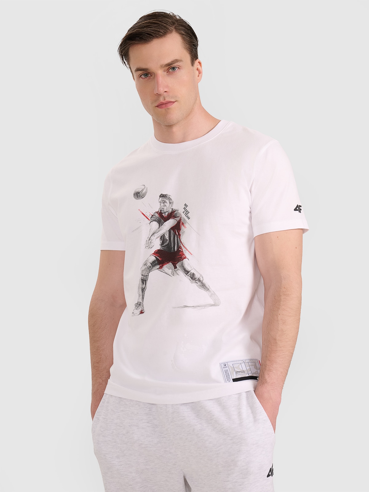 Tricou regular cu imprimeu pentru bărbați - alb