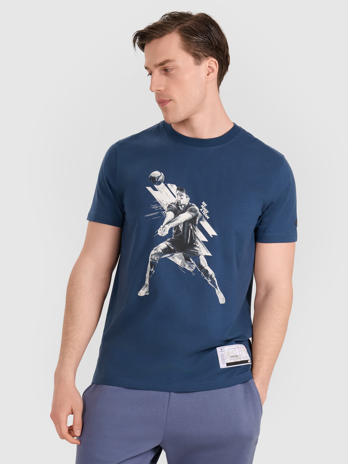 Tricou regular cu imprimeu pentru bărbați - bleumarin