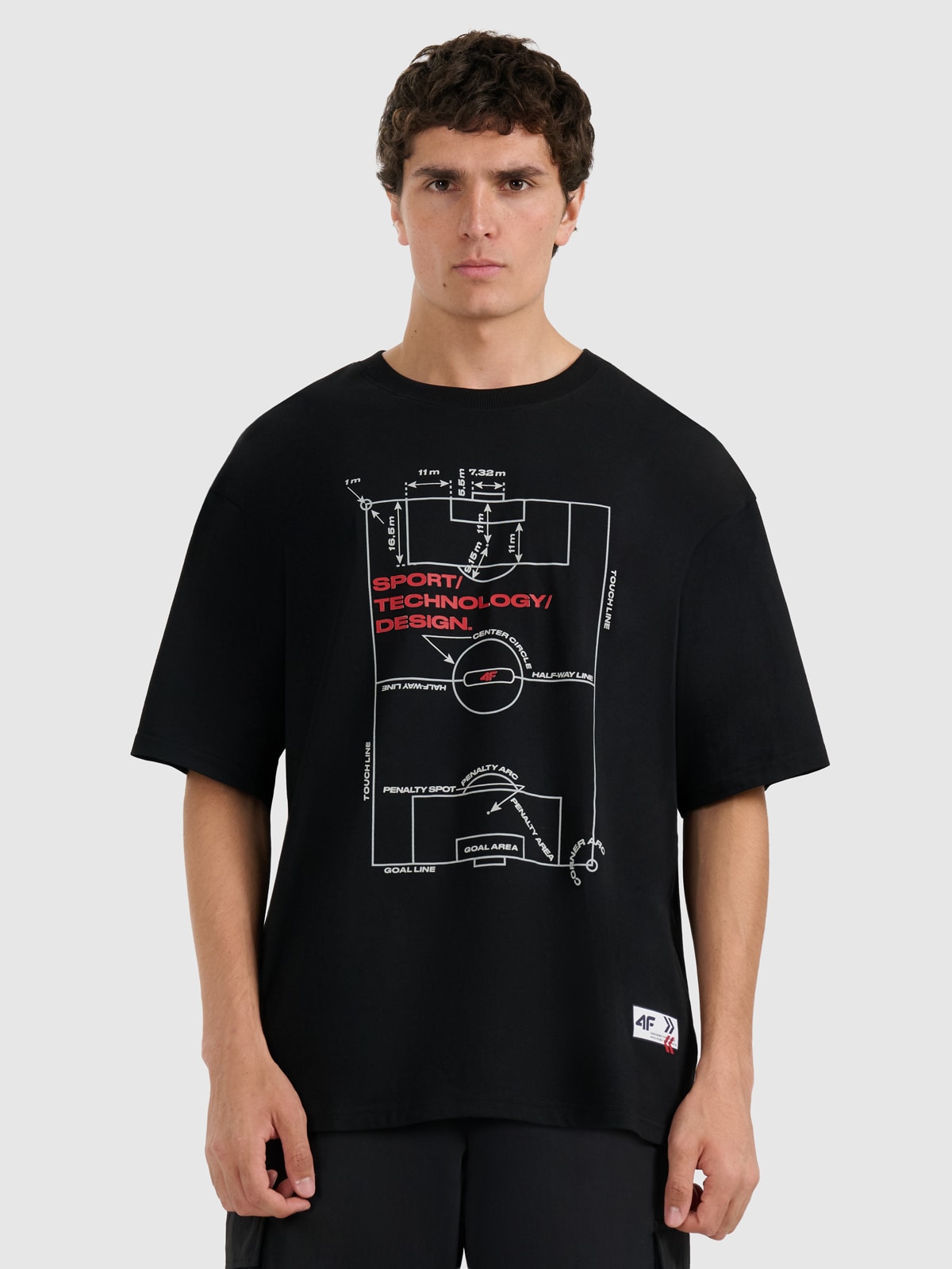 4F T-shirt oversize z nadrukiem męski - czarny