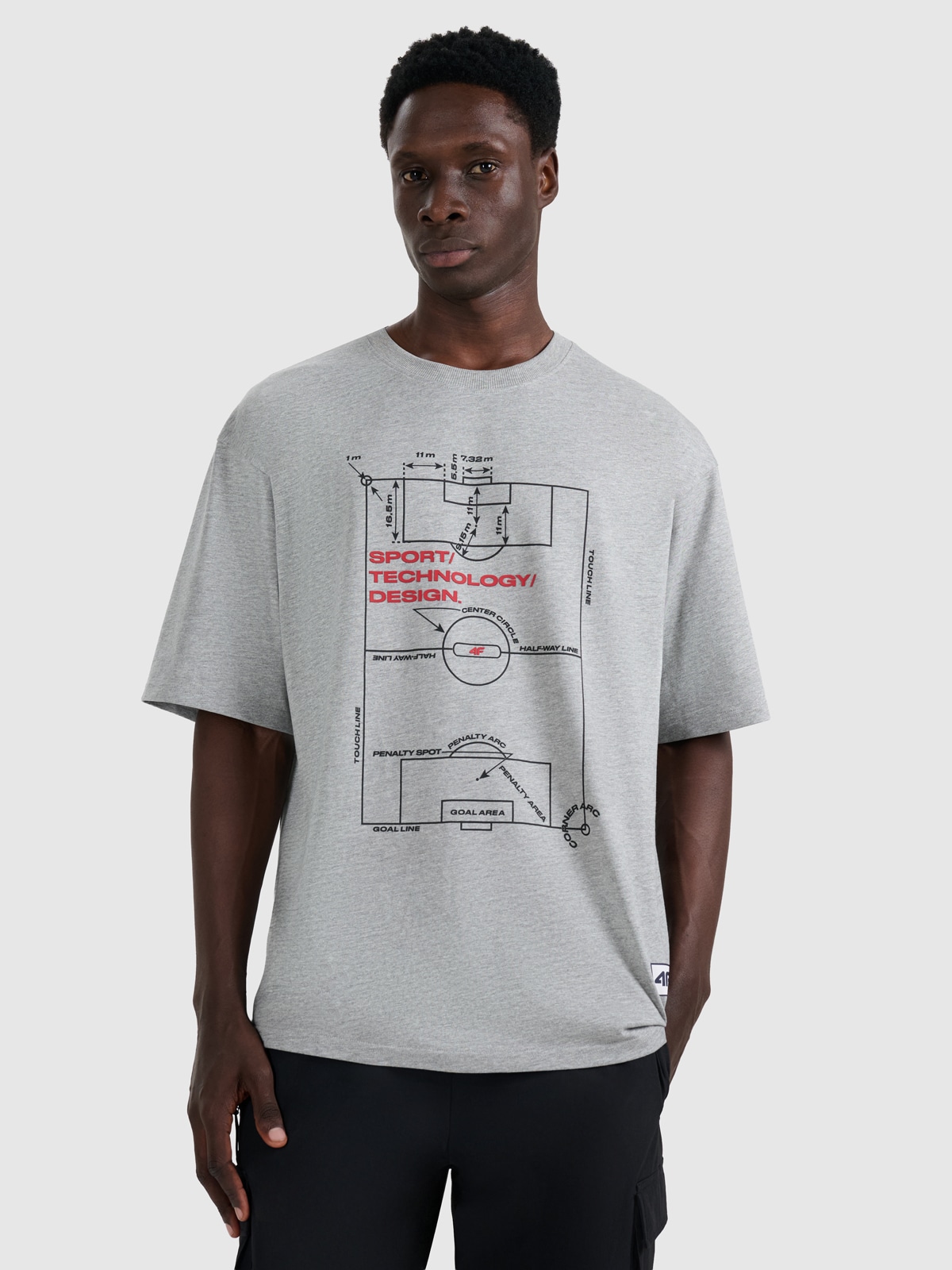 4F T-shirt oversize z nadrukiem męski - szary