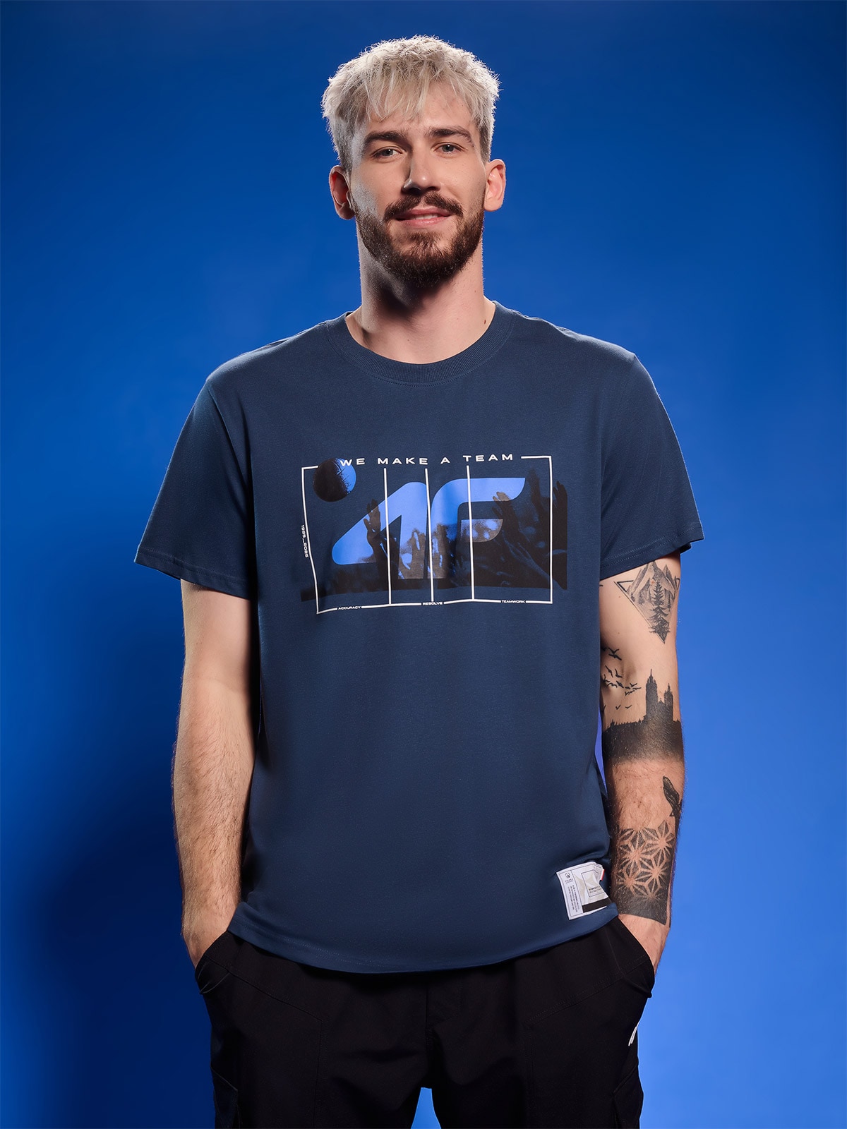 Tricou regular cu imprimeu pentru bărbați - bleumarin