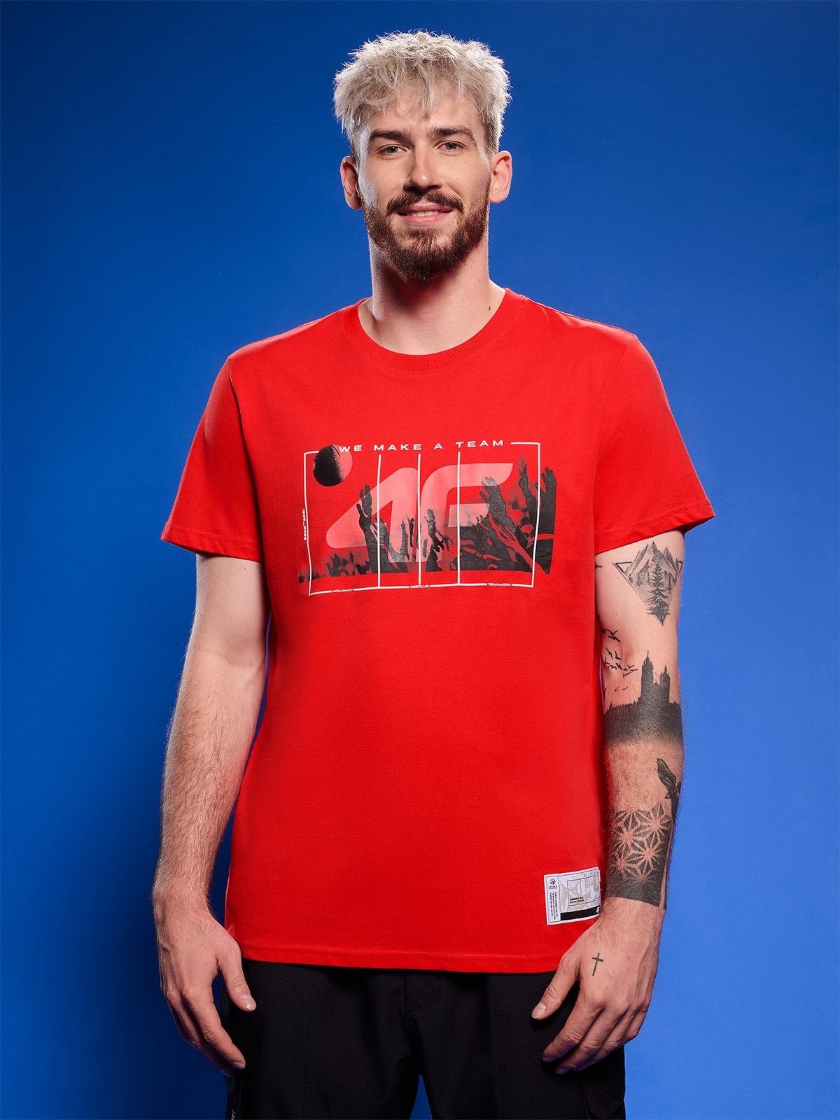 Tricou regular cu imprimeu pentru bărbați - roșu