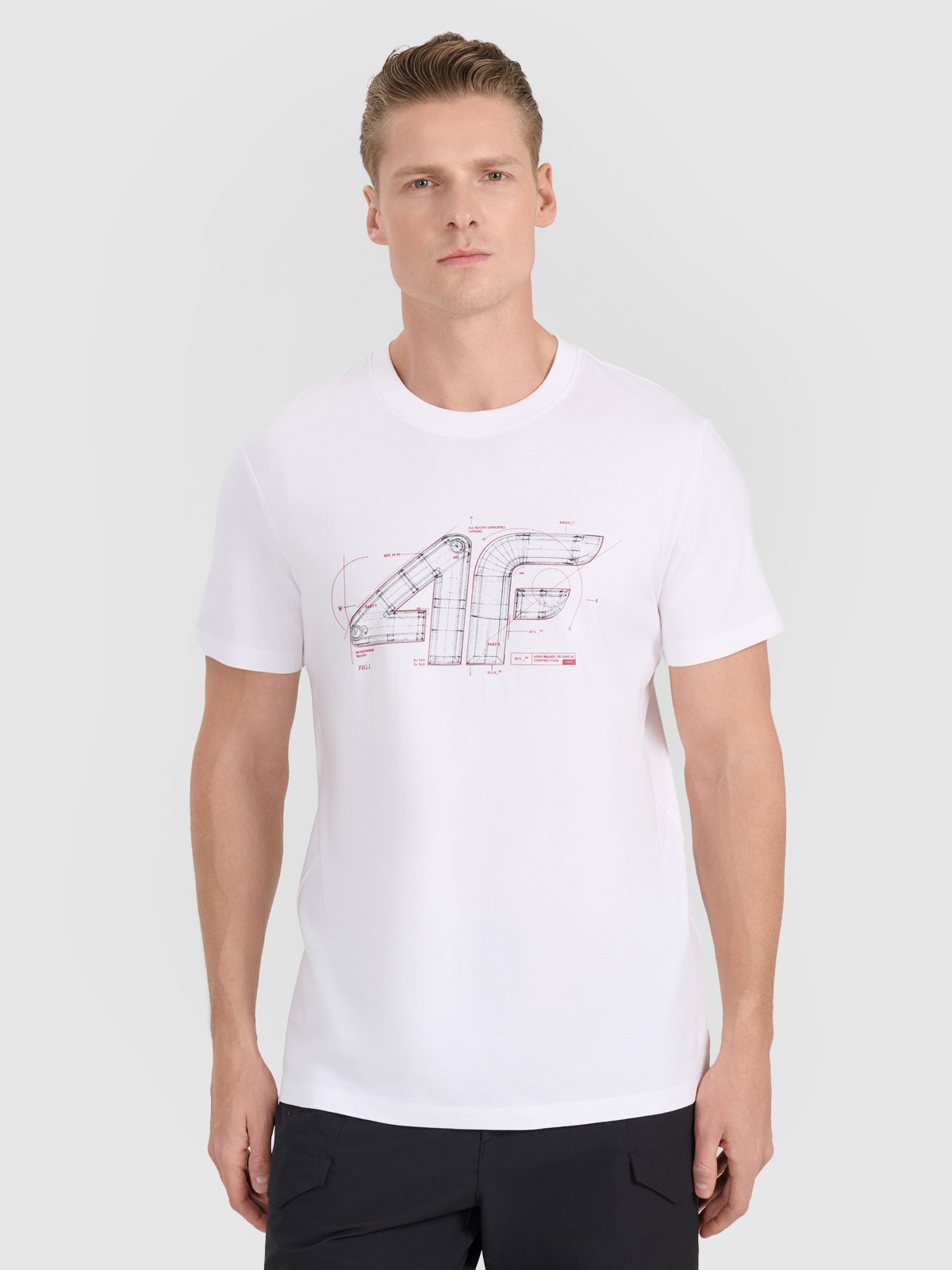 Tricou regular cu imprimeu pentru bărbați - alb