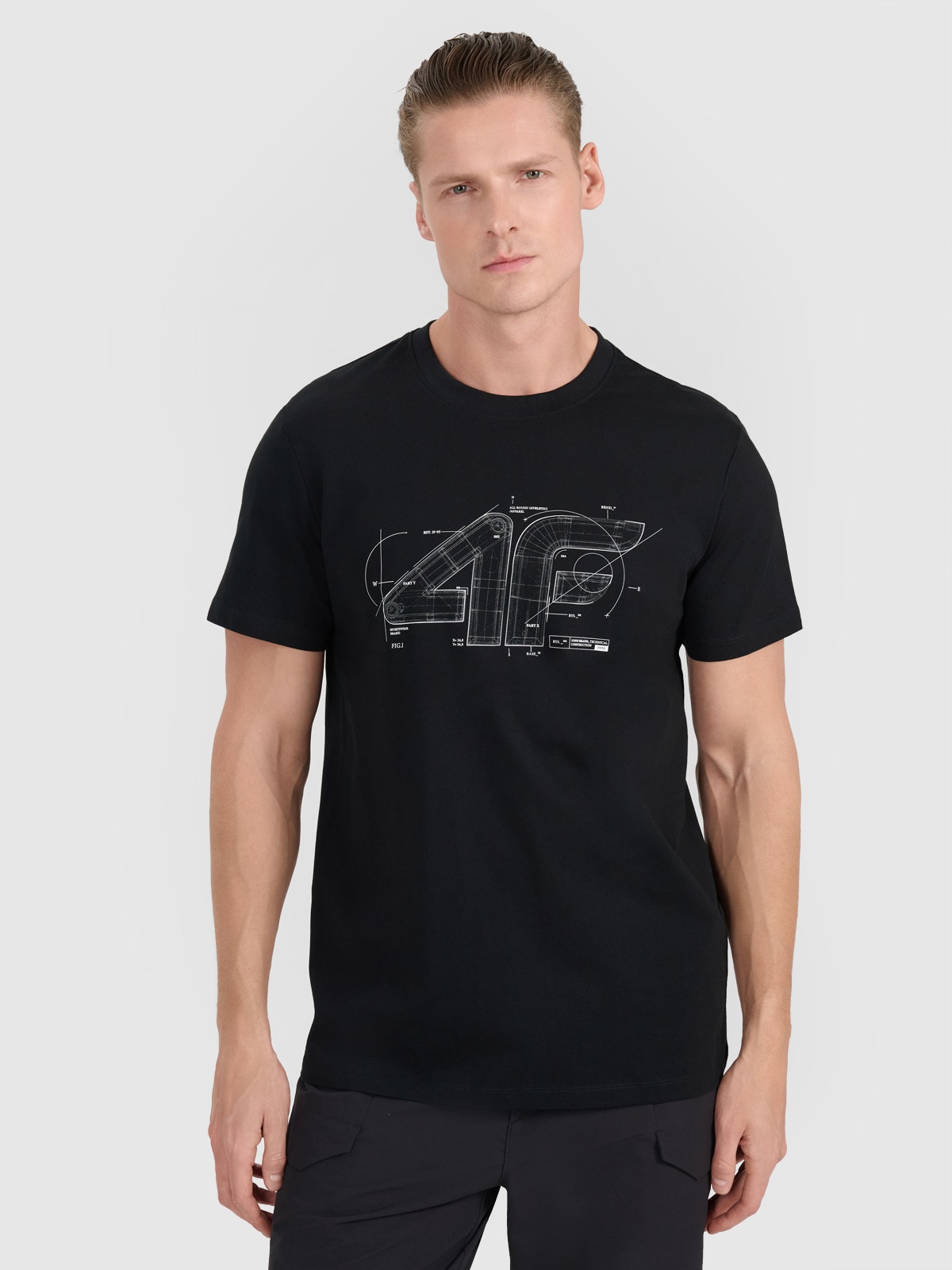 Tricou regular cu imprimeu pentru bărbați - negru