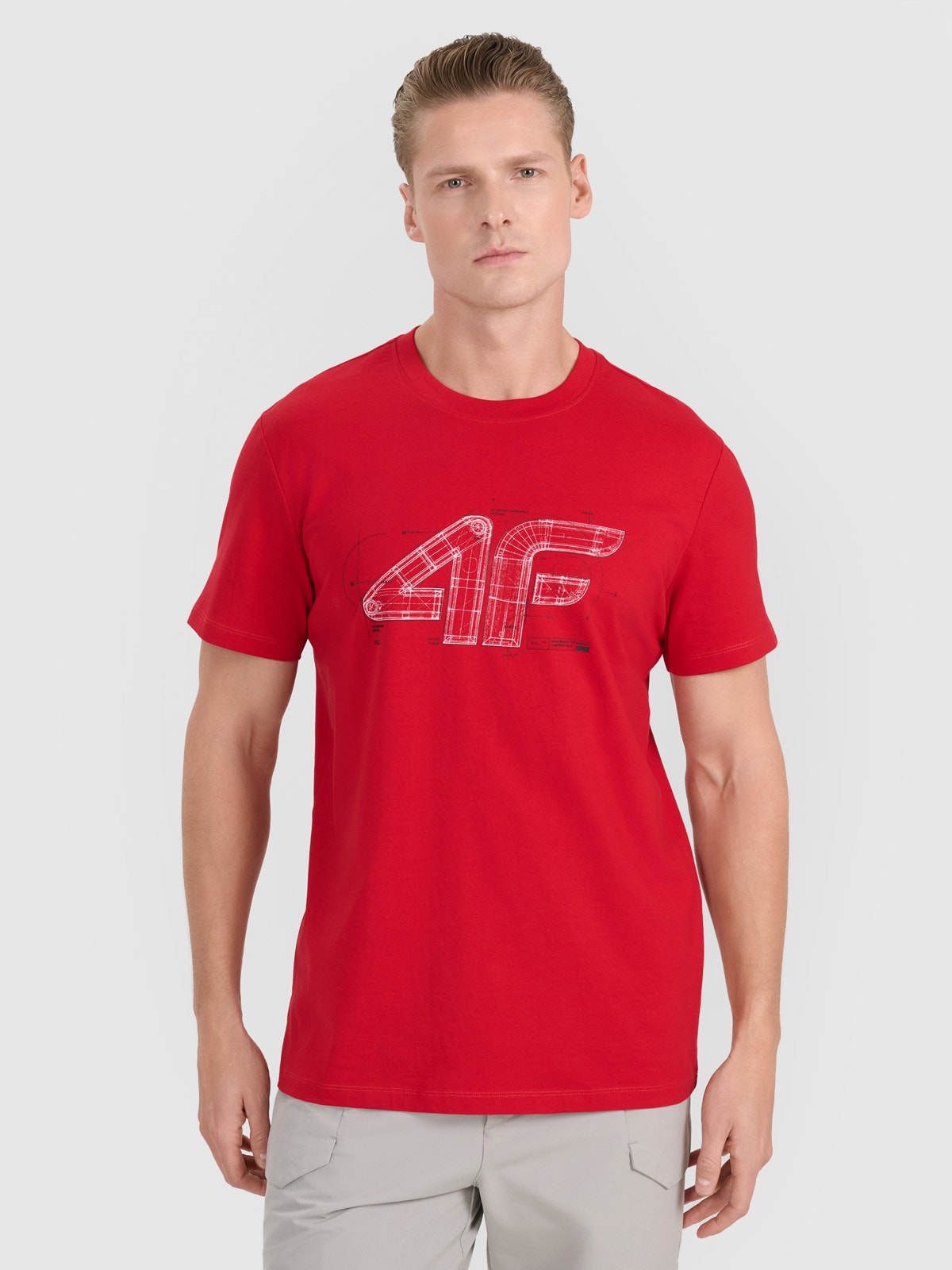 Tricou regular cu imprimeu pentru bărbați - roșu