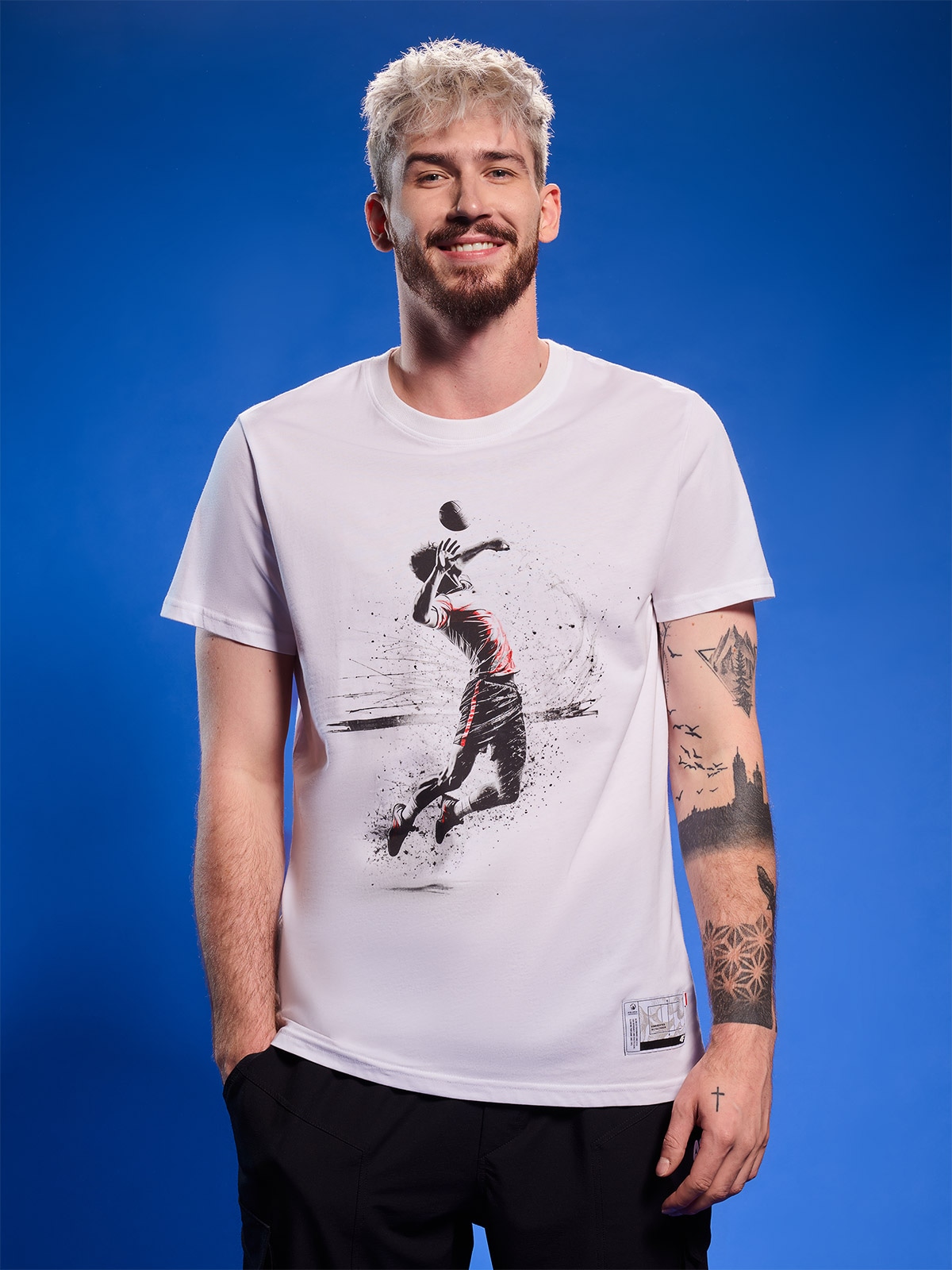 Tricou regular cu imprimeu pentru bărbați - alb