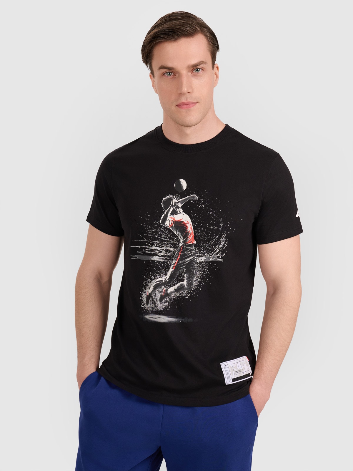 Tricou regular cu imprimeu pentru bărbați - negru