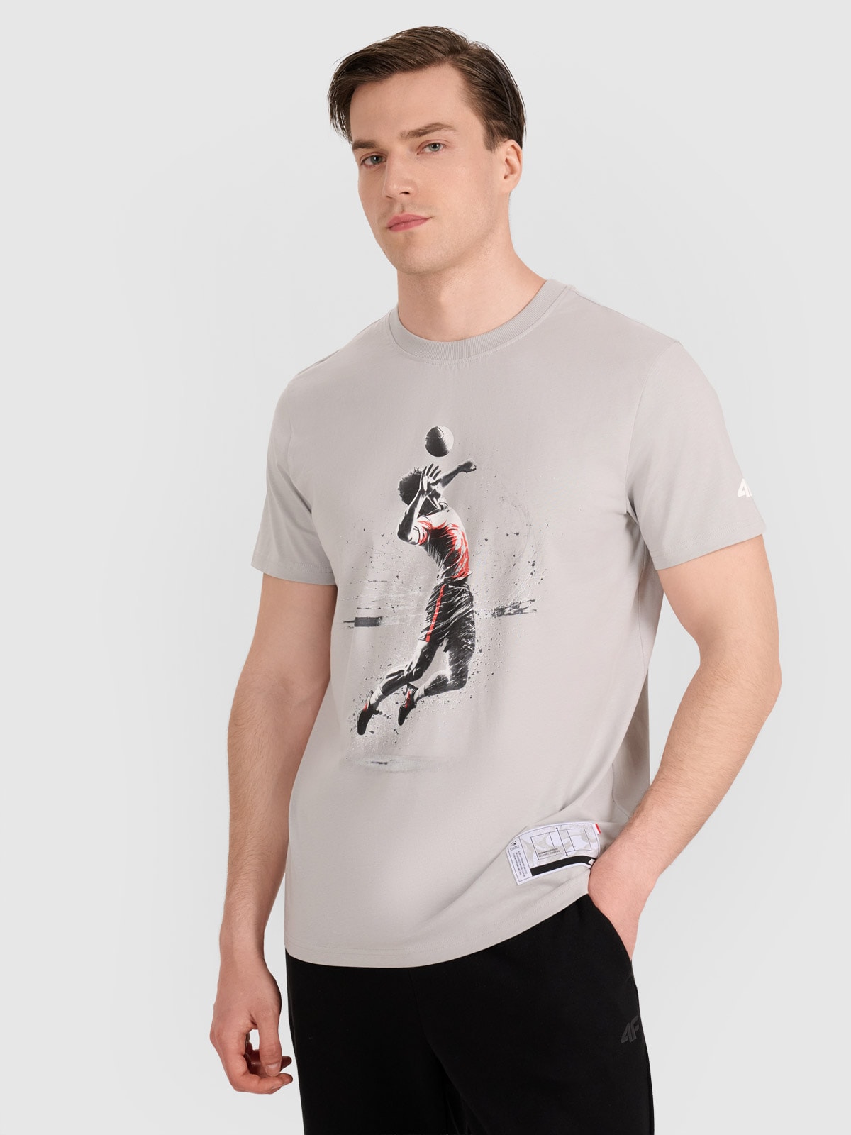 Tricou regular cu imprimeu pentru bărbați - gri