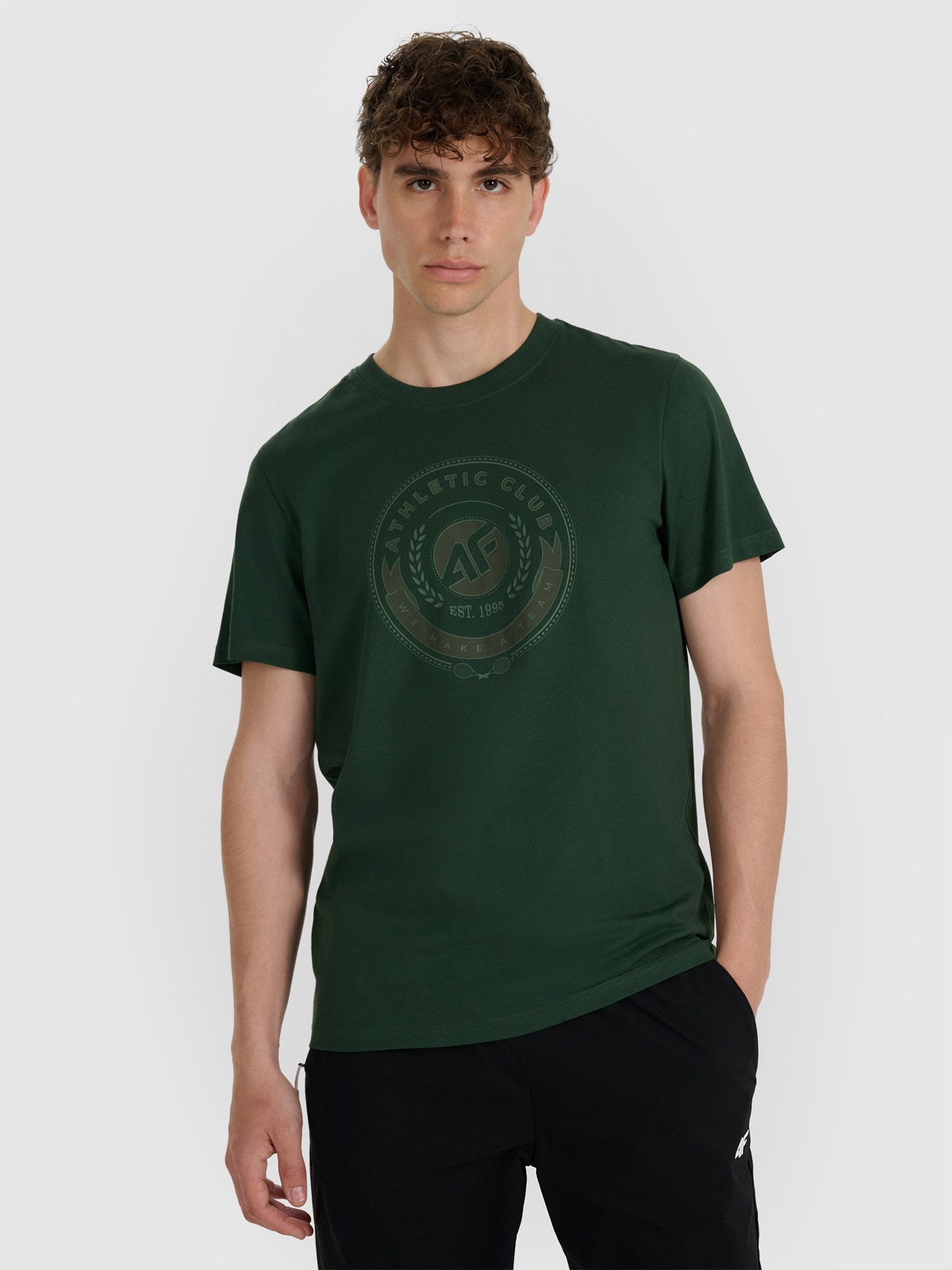 4F T-shirt regular z nadrukiem męski - zielony