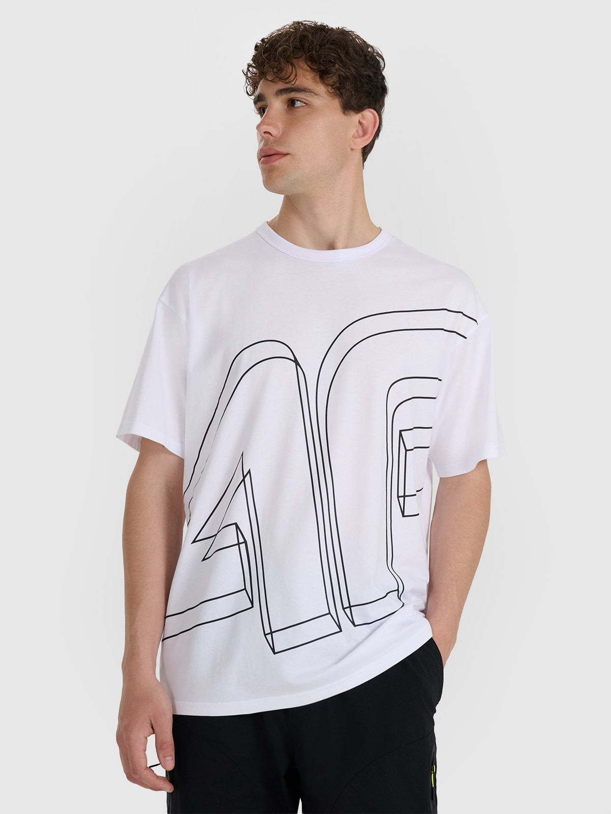 4F T-shirt oversize z nadrukiem męski - biały