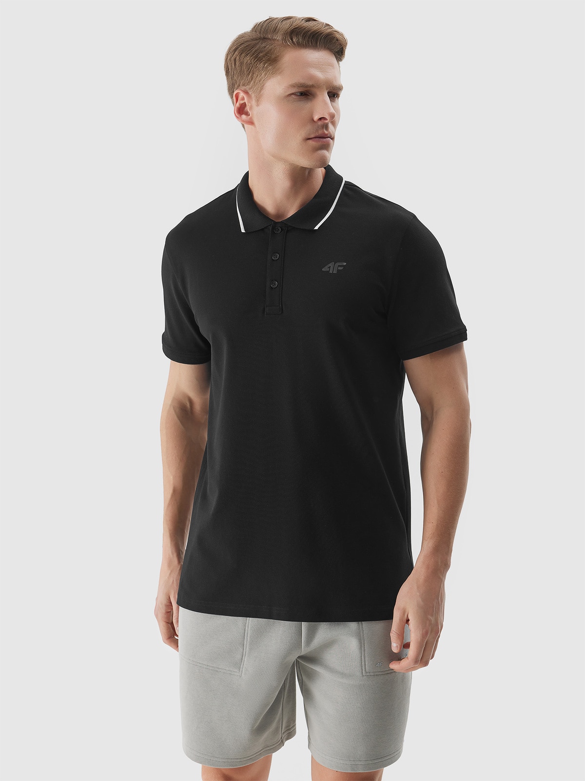 Tricou polo regular pentru bărbați - negru