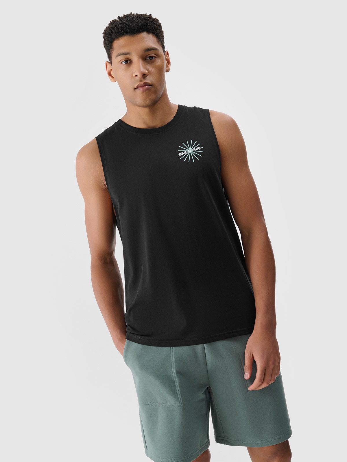 Tank top oversize cu imprimeu pentru bărbați - negru