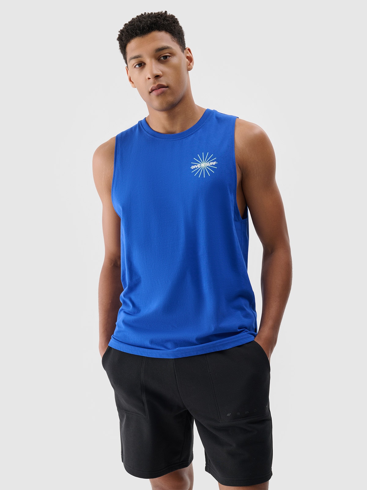 Tank top oversize cu imprimeu pentru bărbați - cobalt