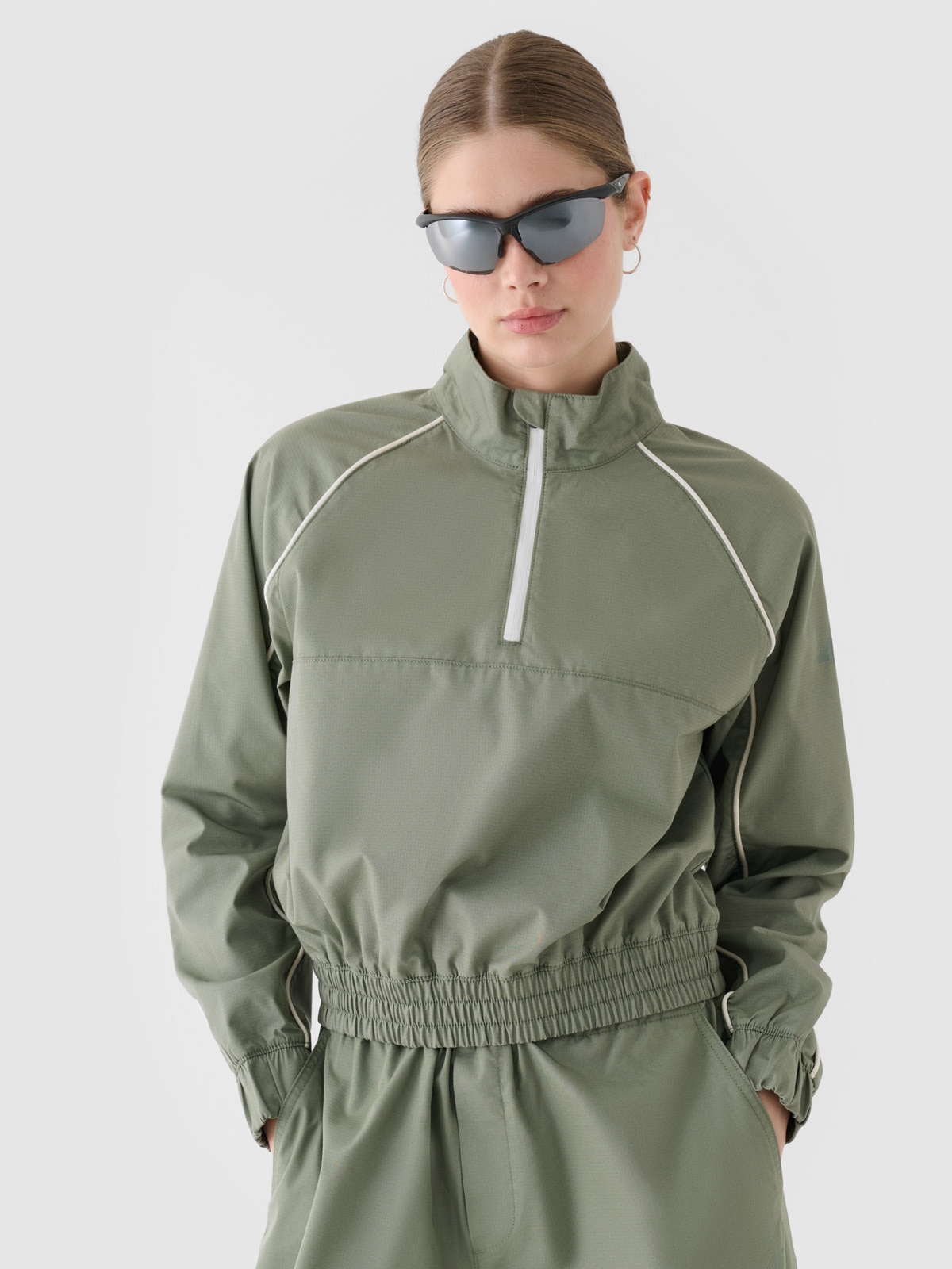 Dámská přechodová bunda cropped stojáčkem - olivová/khaki