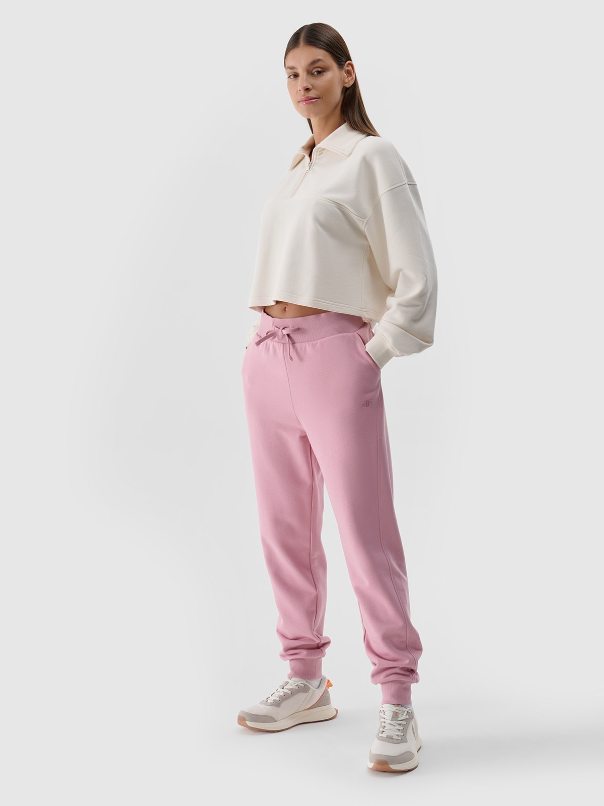 Pantaloni jogger de trening pentru femei - roz pudrat