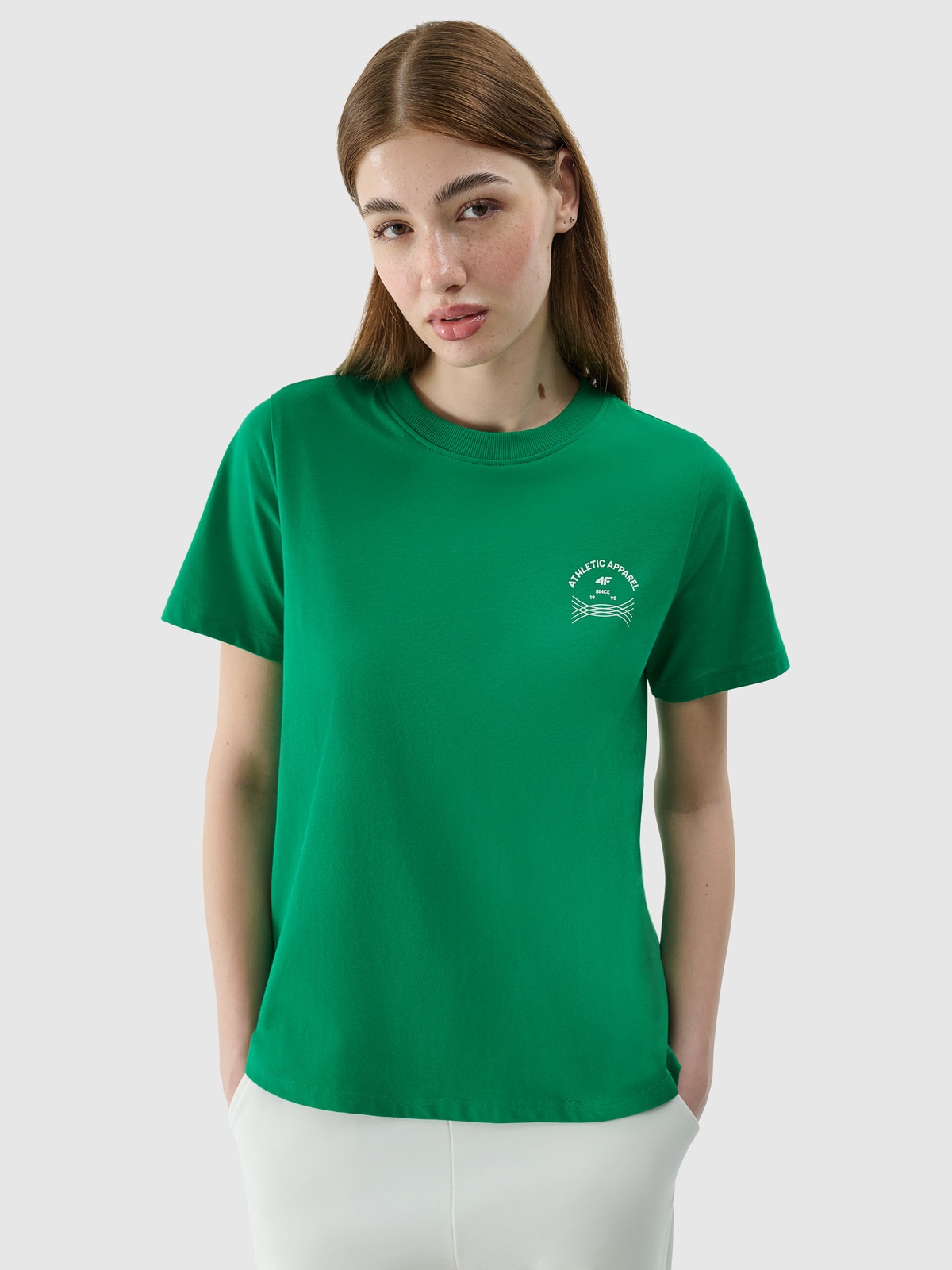 Tricou regular cu imprimeu pentru femei - verde