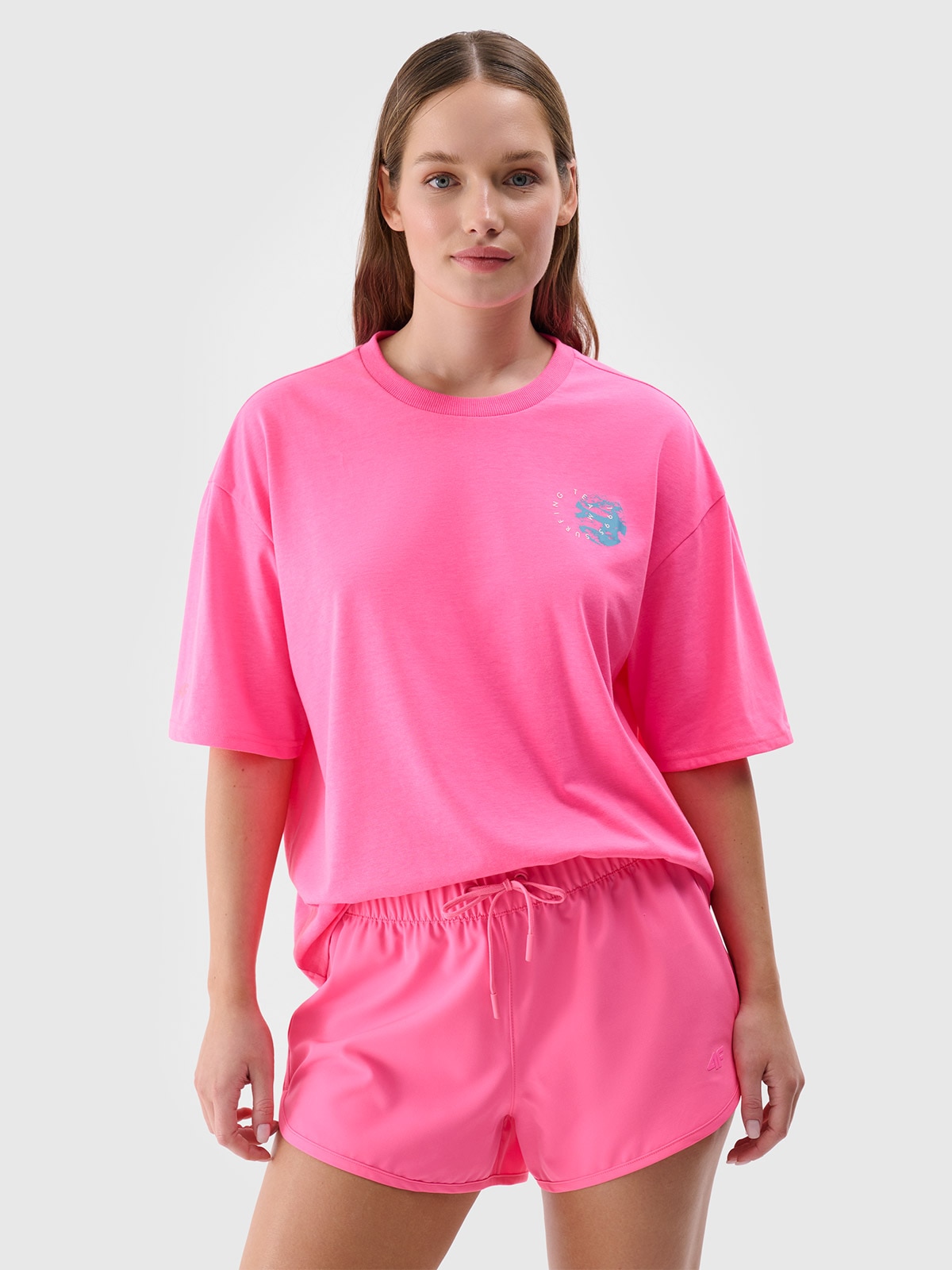 Tricou oversize cu imprimeu pentru femei - fucsia