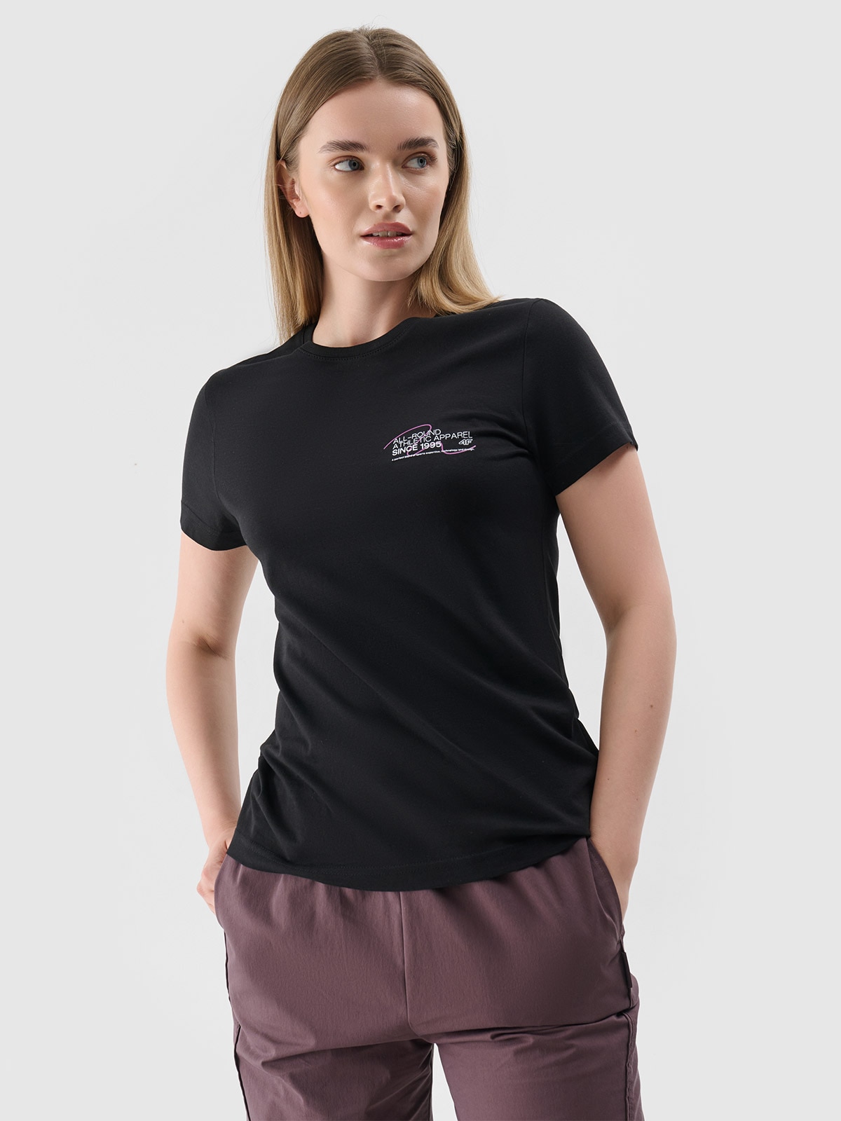 Tricou slim cu imprimeu pentru femei - negru