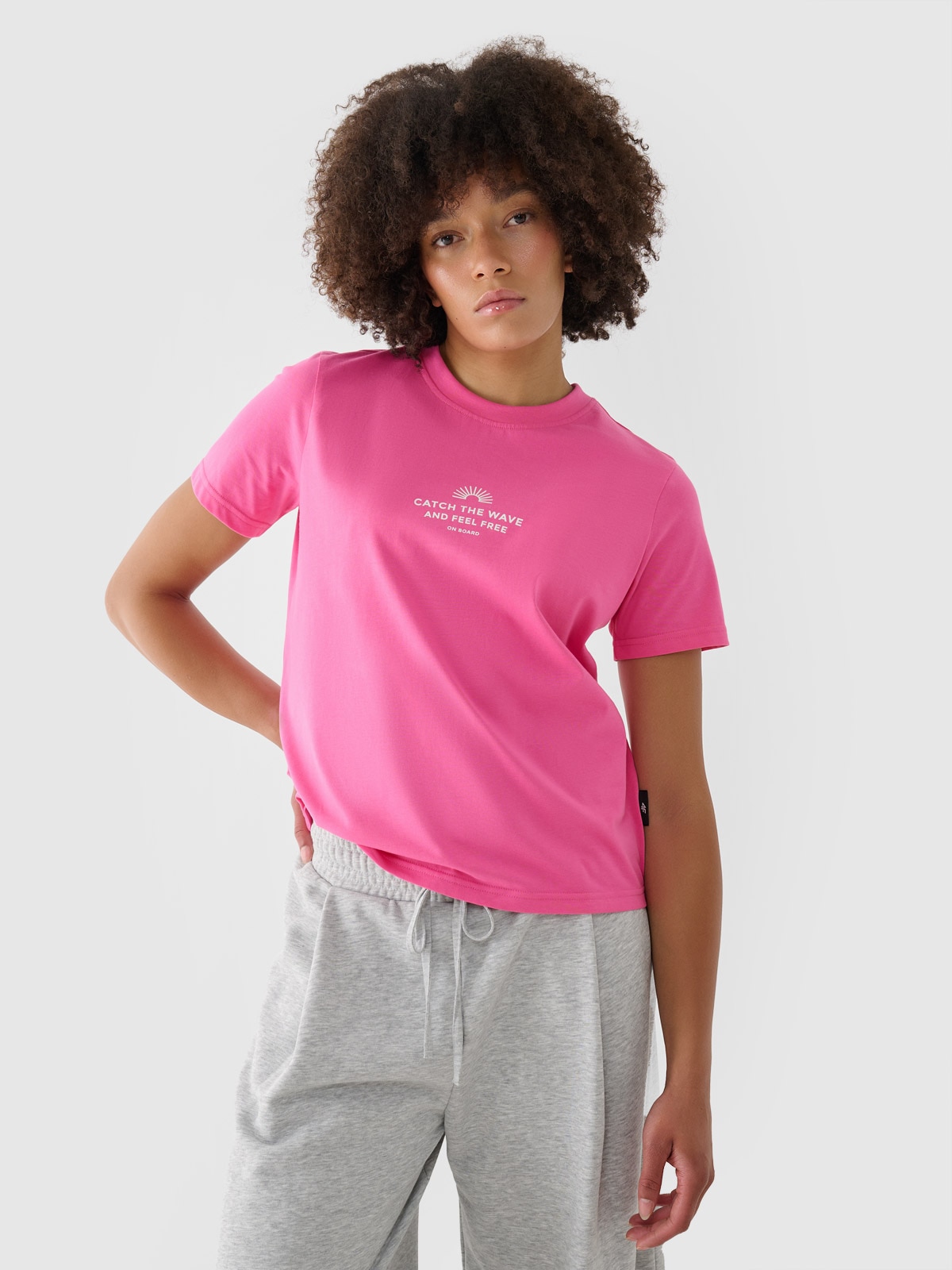 Tricou regular cu imprimeu pentru femei - fucsia